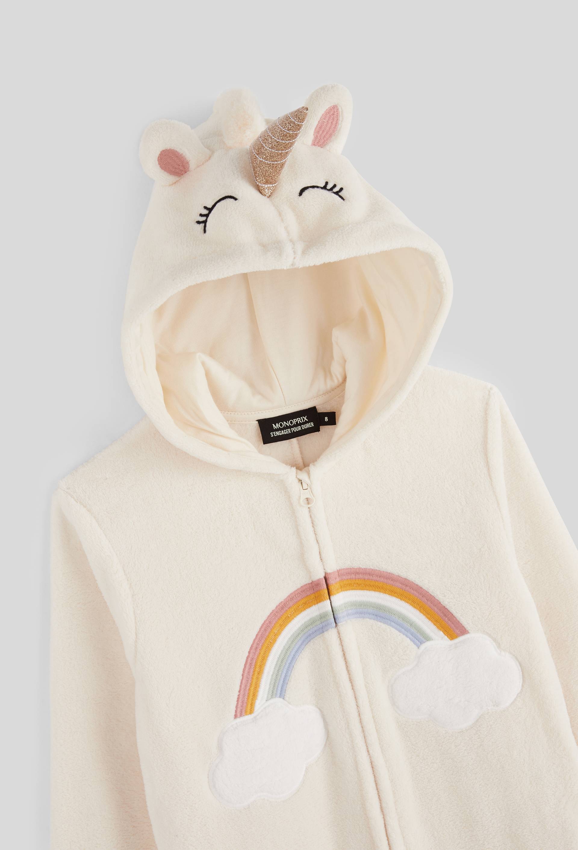 Combinaison licorne &agrave; capuche en polaire, Beige clair, large image number 2