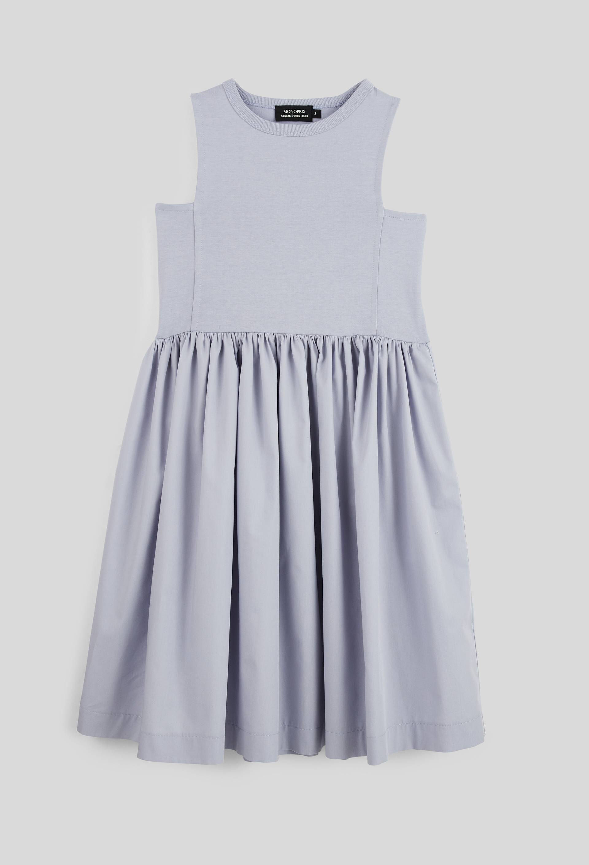 Robe longue bi-mati&egrave;re, Bleu, large image number 1