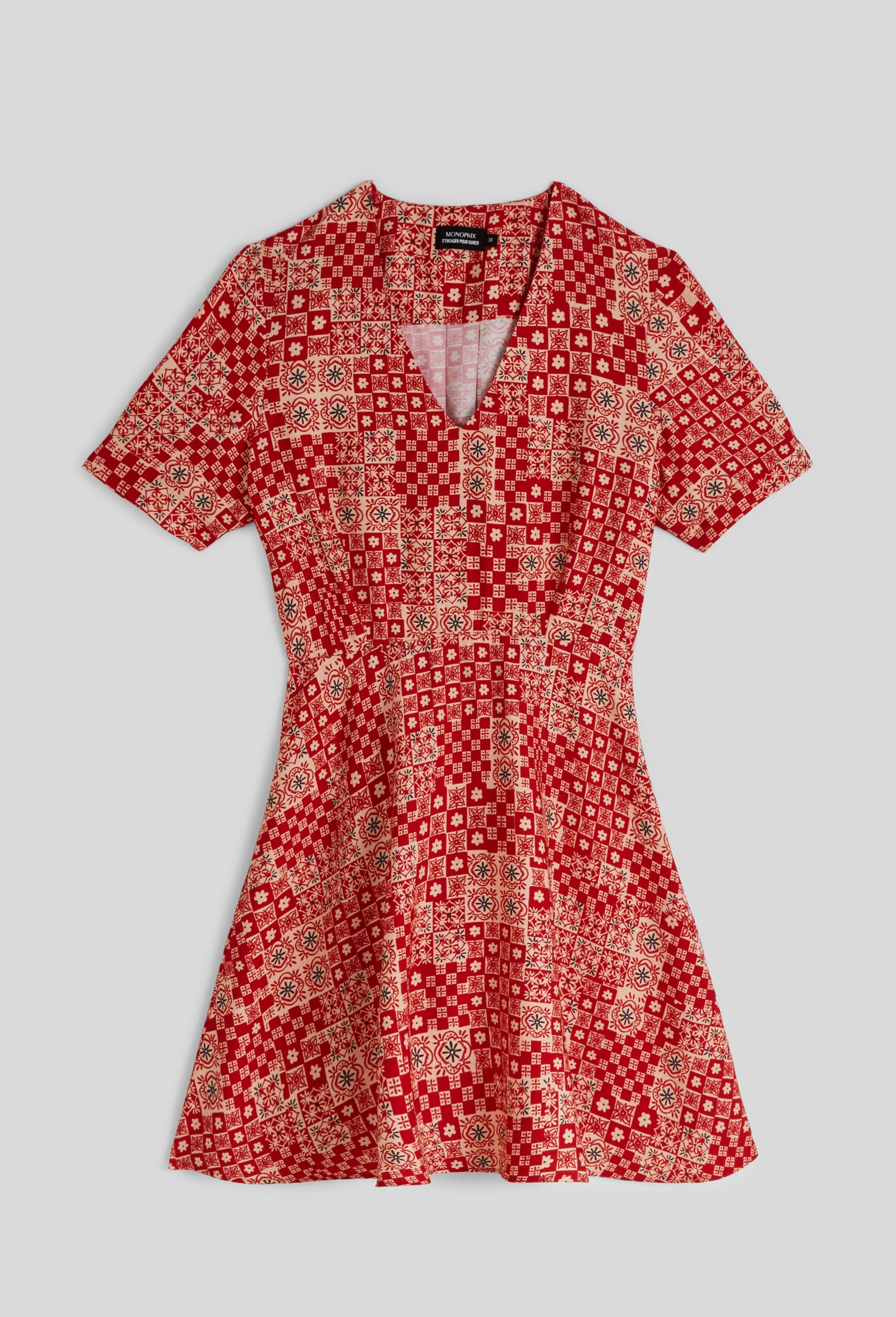 Robe courte imprim&eacute;e, Rouge, large image number 2