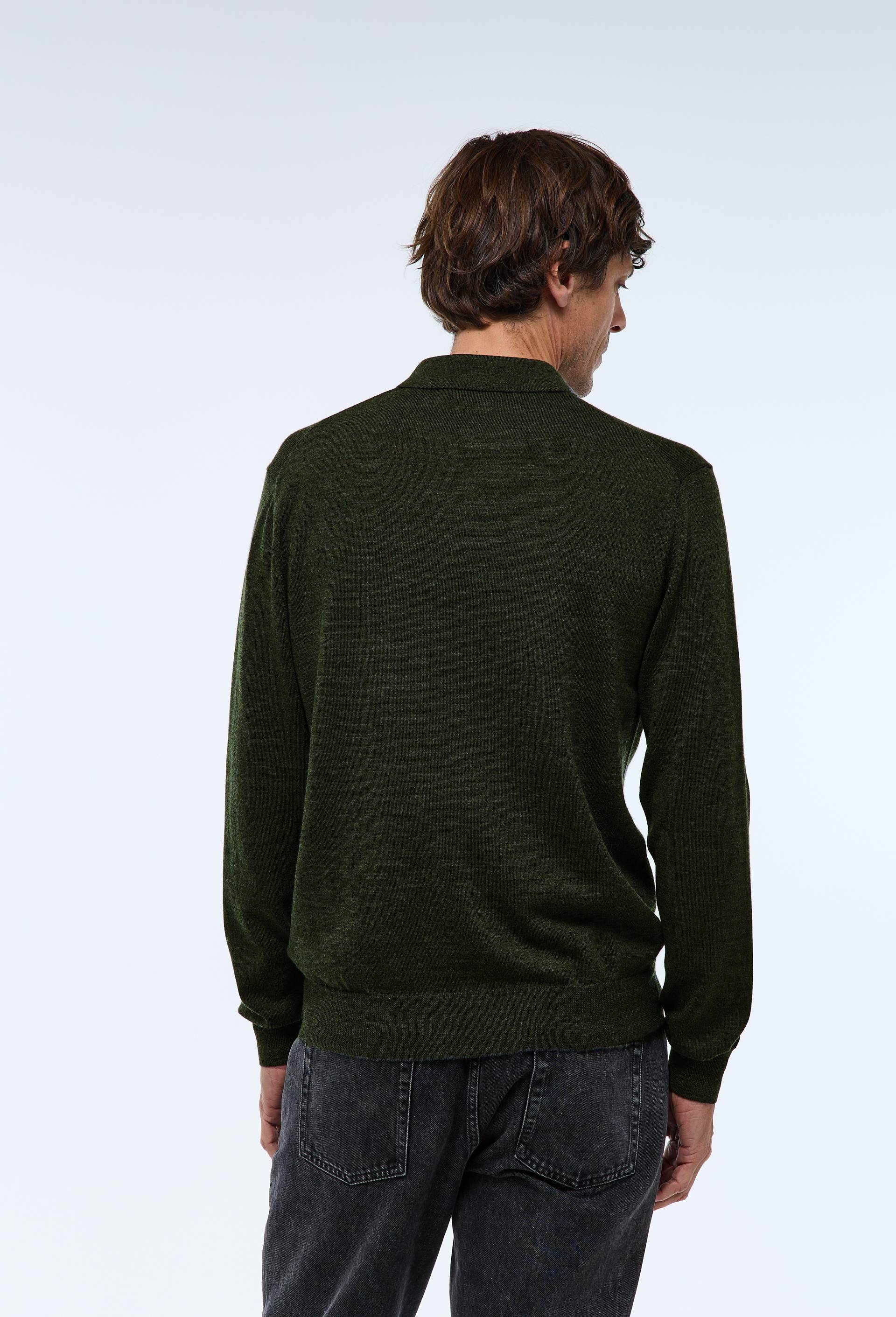 Pull col polo en laine m&eacute;rinos, Vert fonc&eacute;, large image number 1