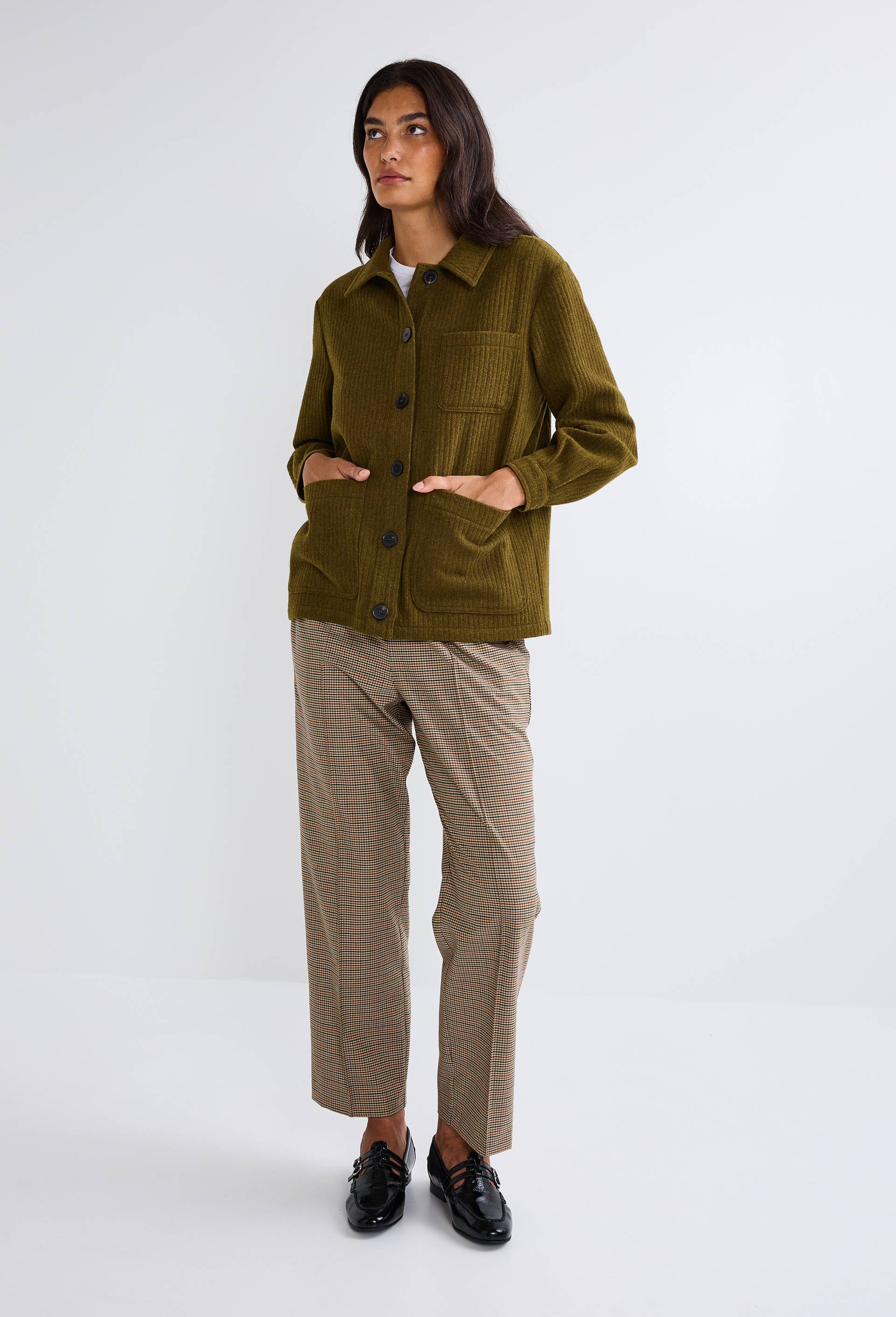 Pantalon large taille &eacute;lastiqu&eacute;e &agrave; petits carreaux, Vert fonc&eacute;, large image number 1