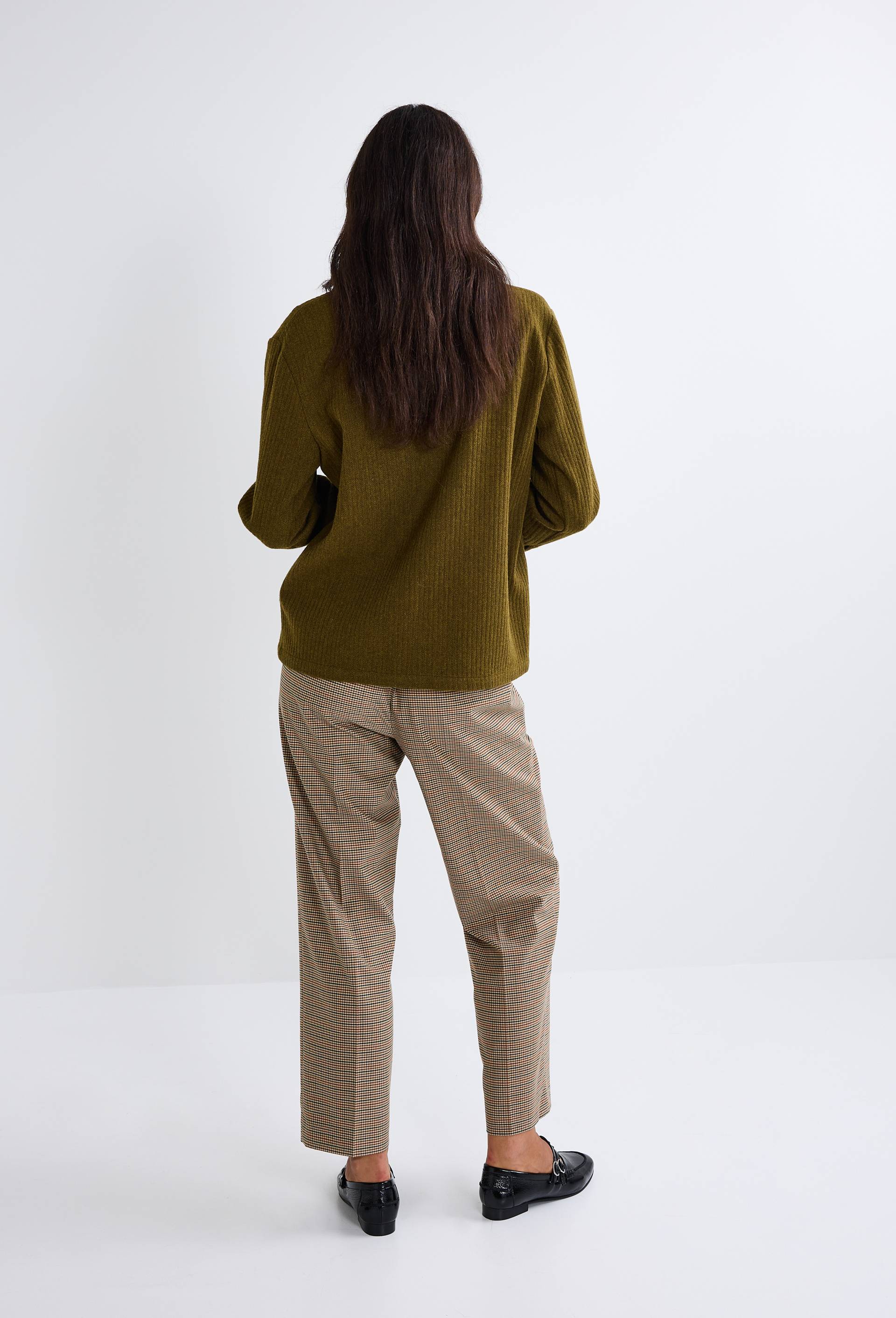 Pantalon large taille &eacute;lastiqu&eacute;e &agrave; petits carreaux, Vert fonc&eacute;, large image number 2