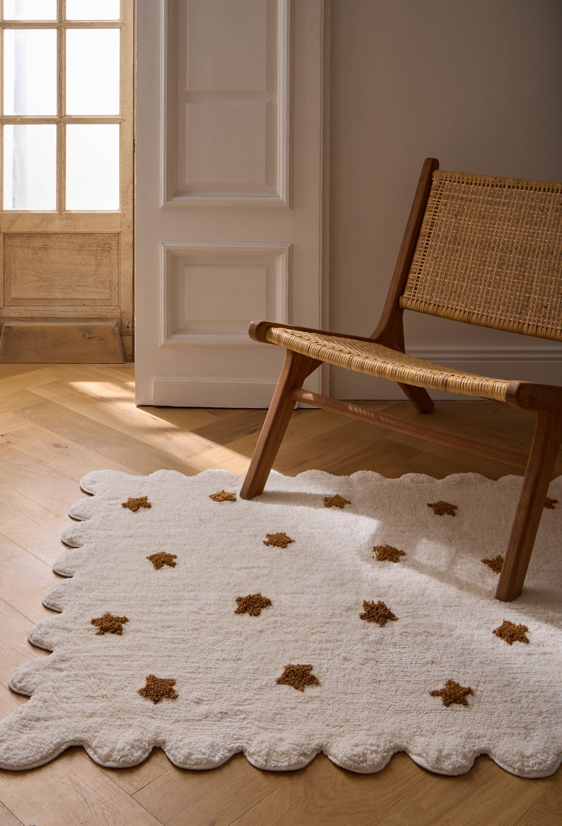 Tapis imprim&eacute; &eacute;toiles, 90 x 120cm, en coton bio, Ecru, large image number 0
