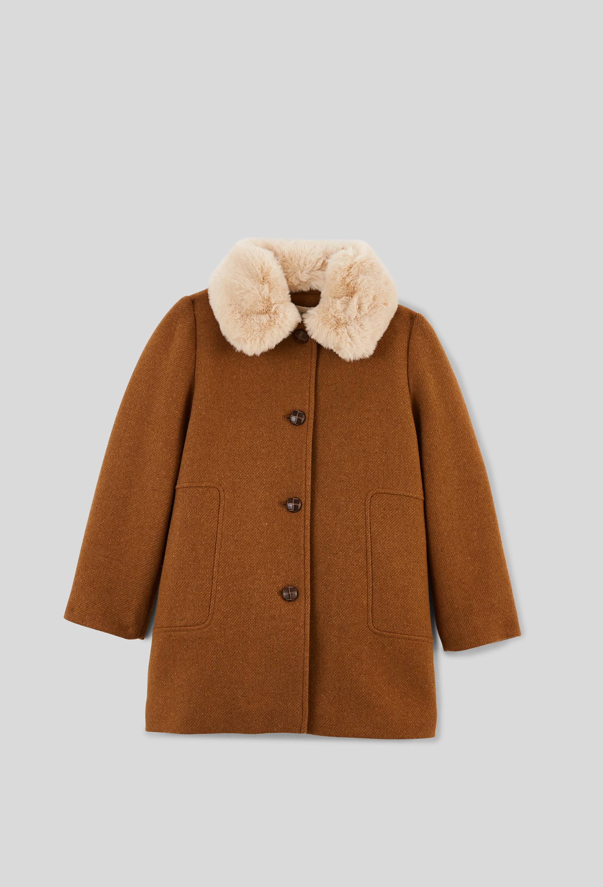 Manteau &agrave; col fausse fourrure, contenant de la laine, Beige, swatch image