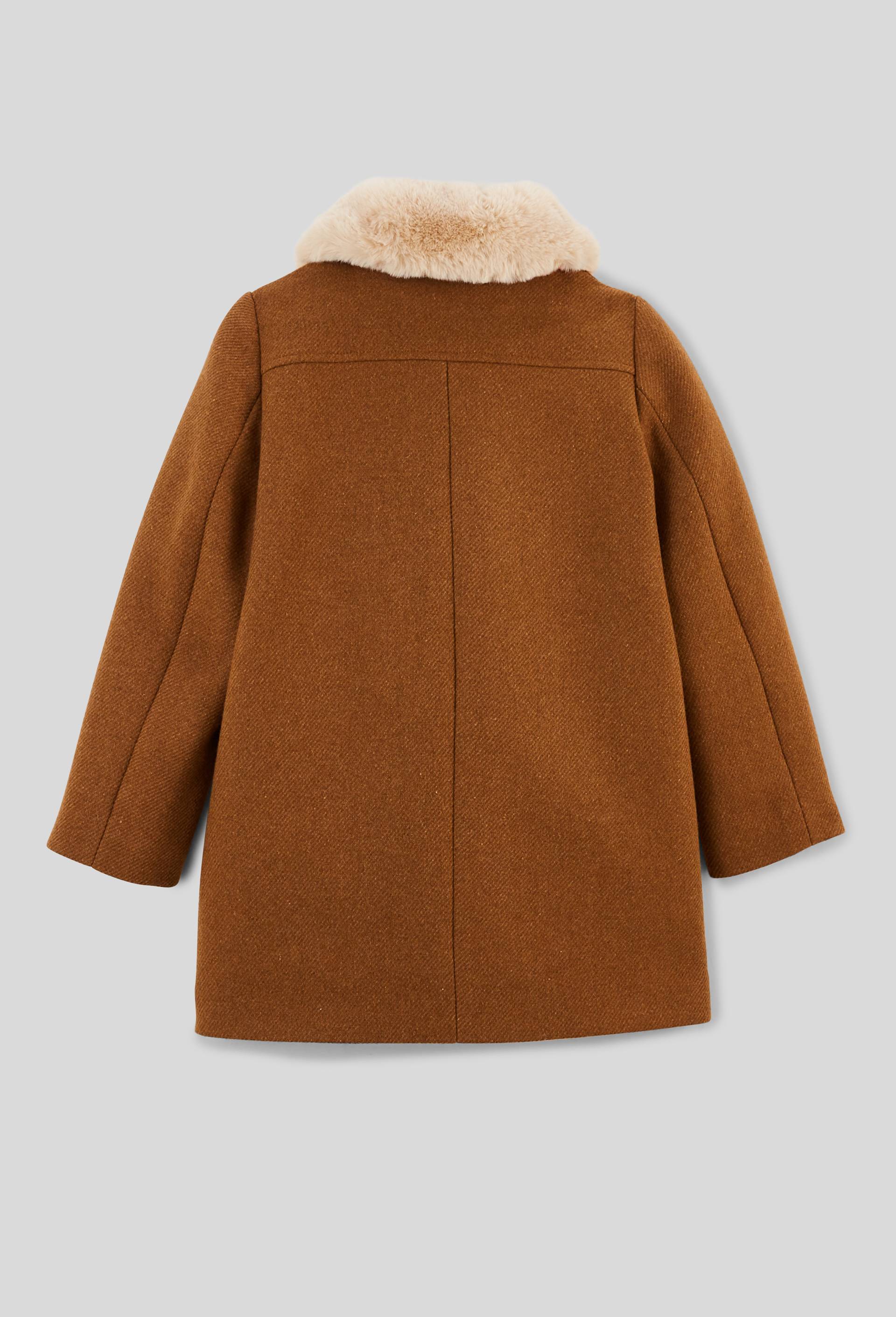 Manteau &agrave; col fausse fourrure, contenant de la laine, Beige, large image number 1