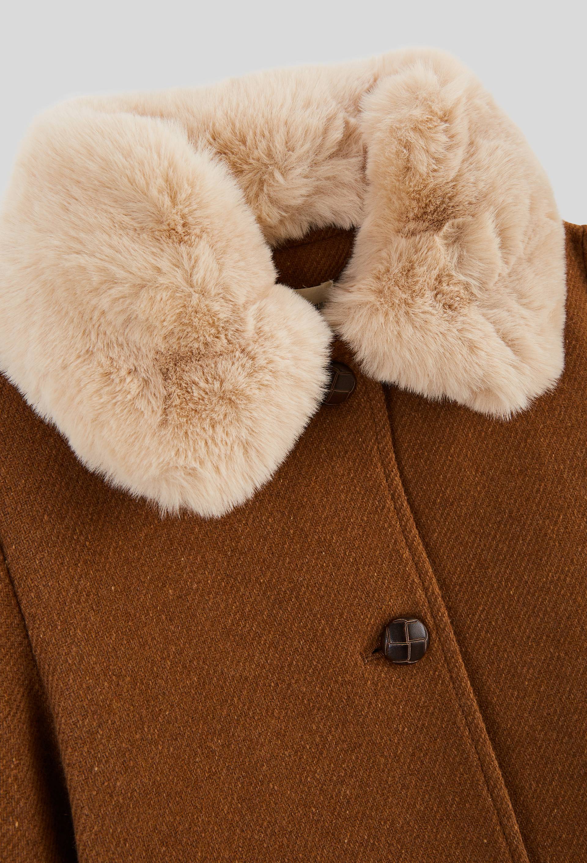 Manteau &agrave; col fausse fourrure, contenant de la laine, Beige, large image number 2