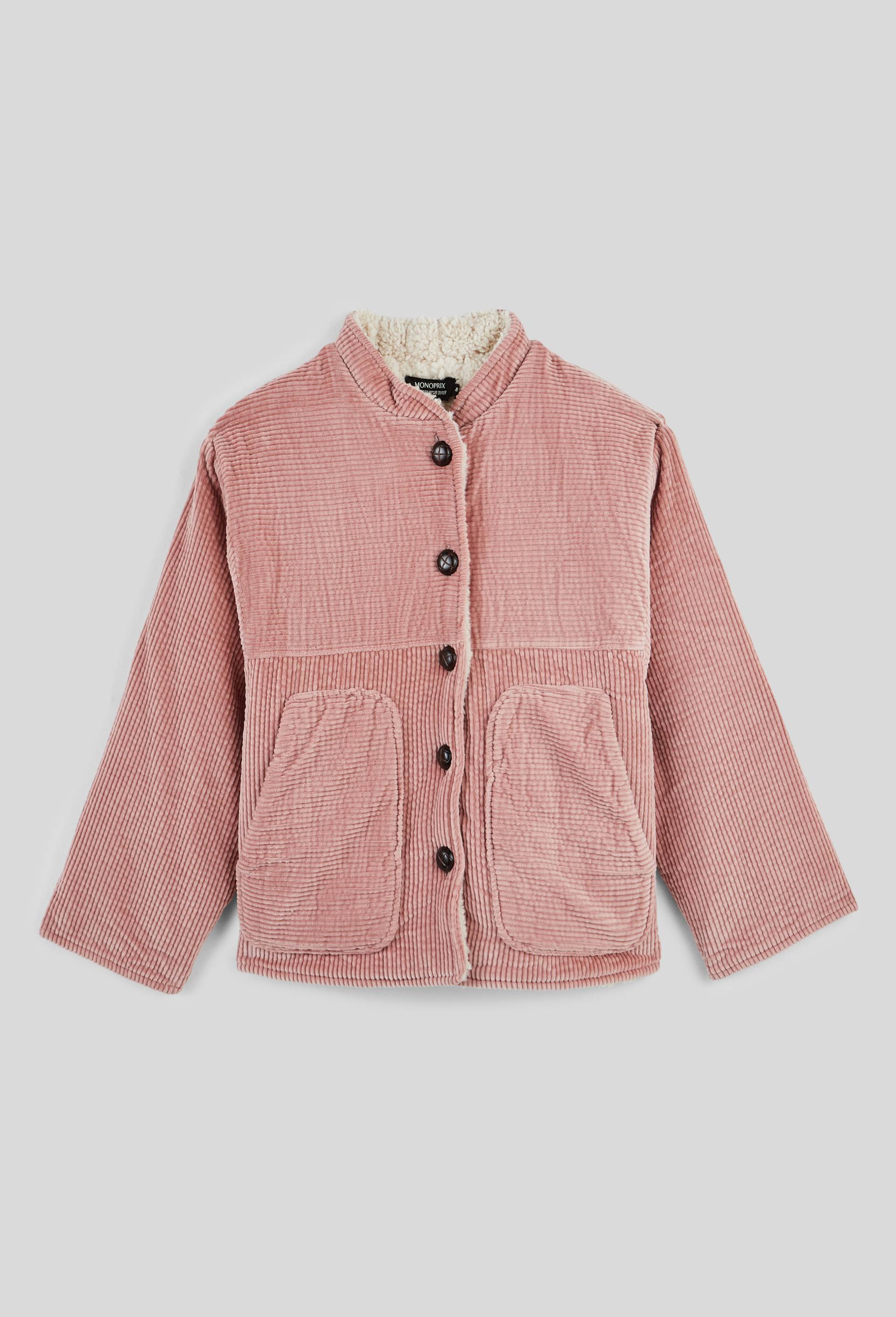Veste en velours c&ocirc;tel&eacute;e doubl&eacute;e effet mouton, Rose, large image number 0