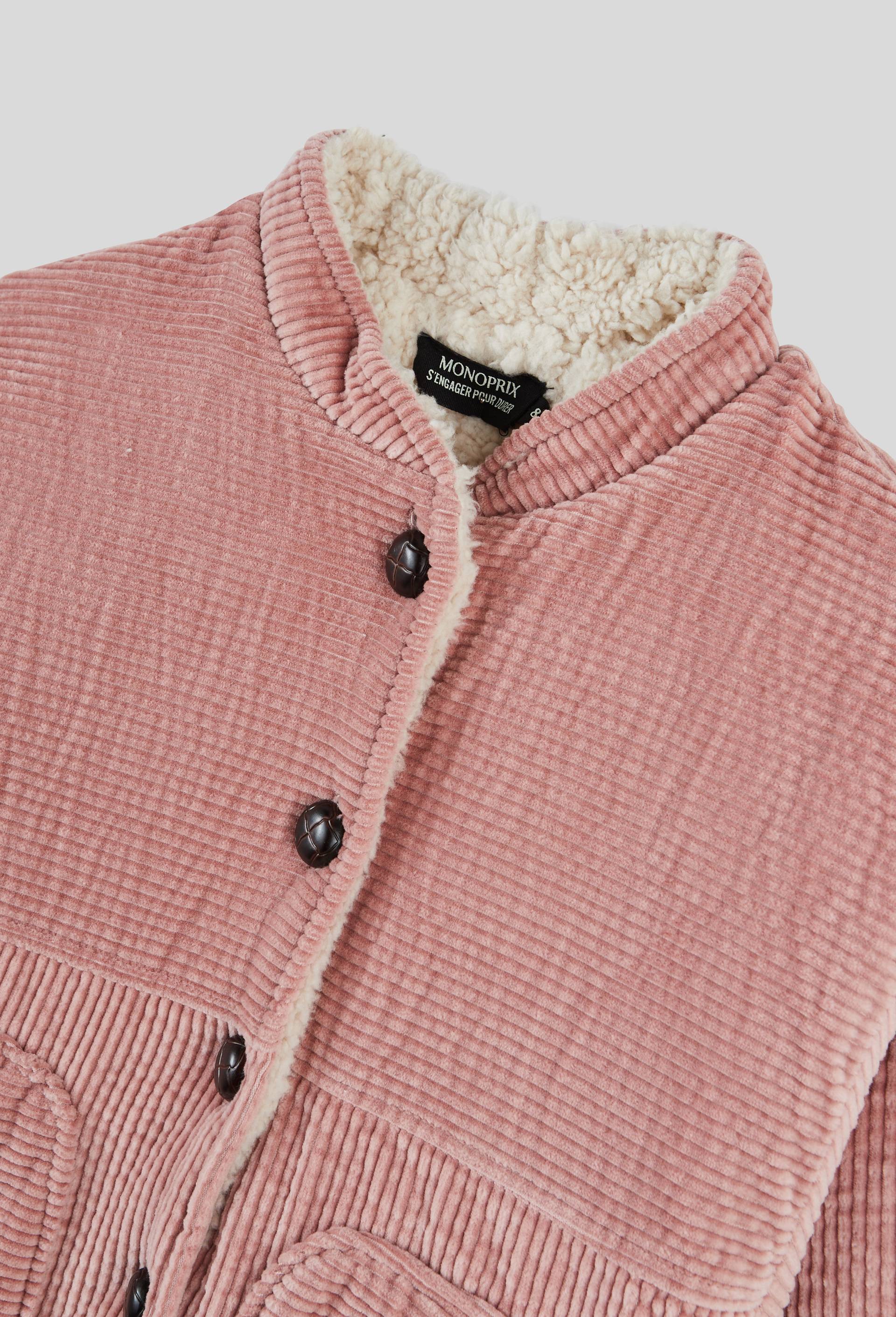 Veste en velours c&ocirc;tel&eacute;e doubl&eacute;e effet mouton, Rose, large image number 2