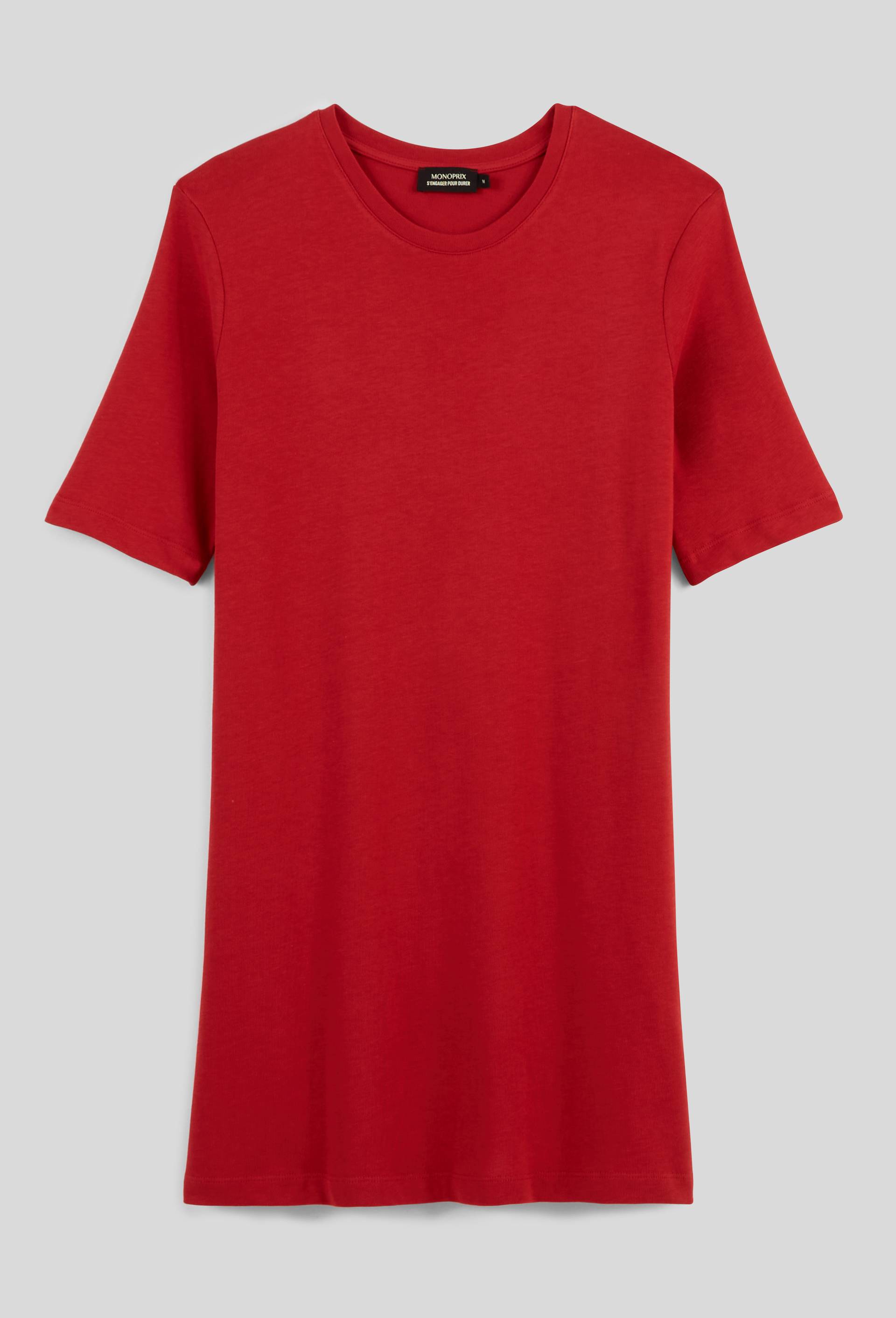 Robe t-shirt uni &agrave; manches courtes, Rouge, large image number 2