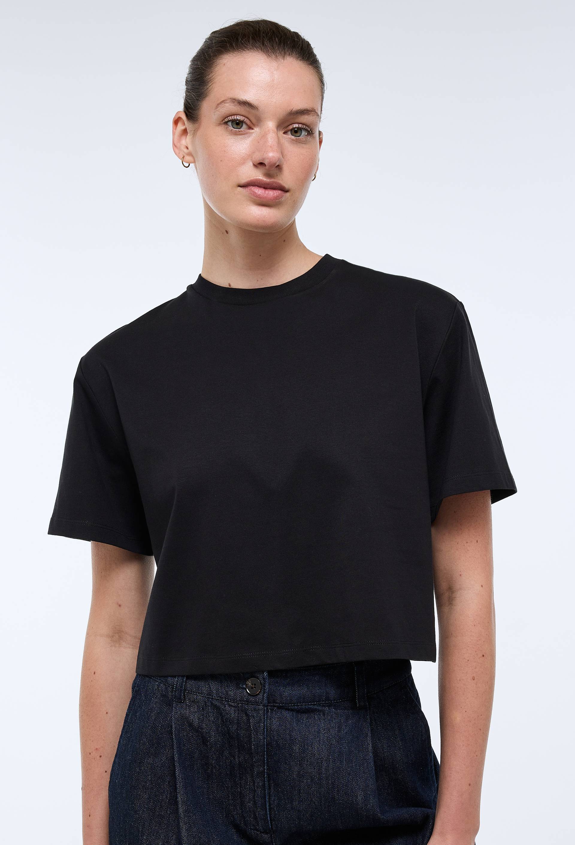 T-shirt court uni en coton BIO GOTS, Noir, swatch image