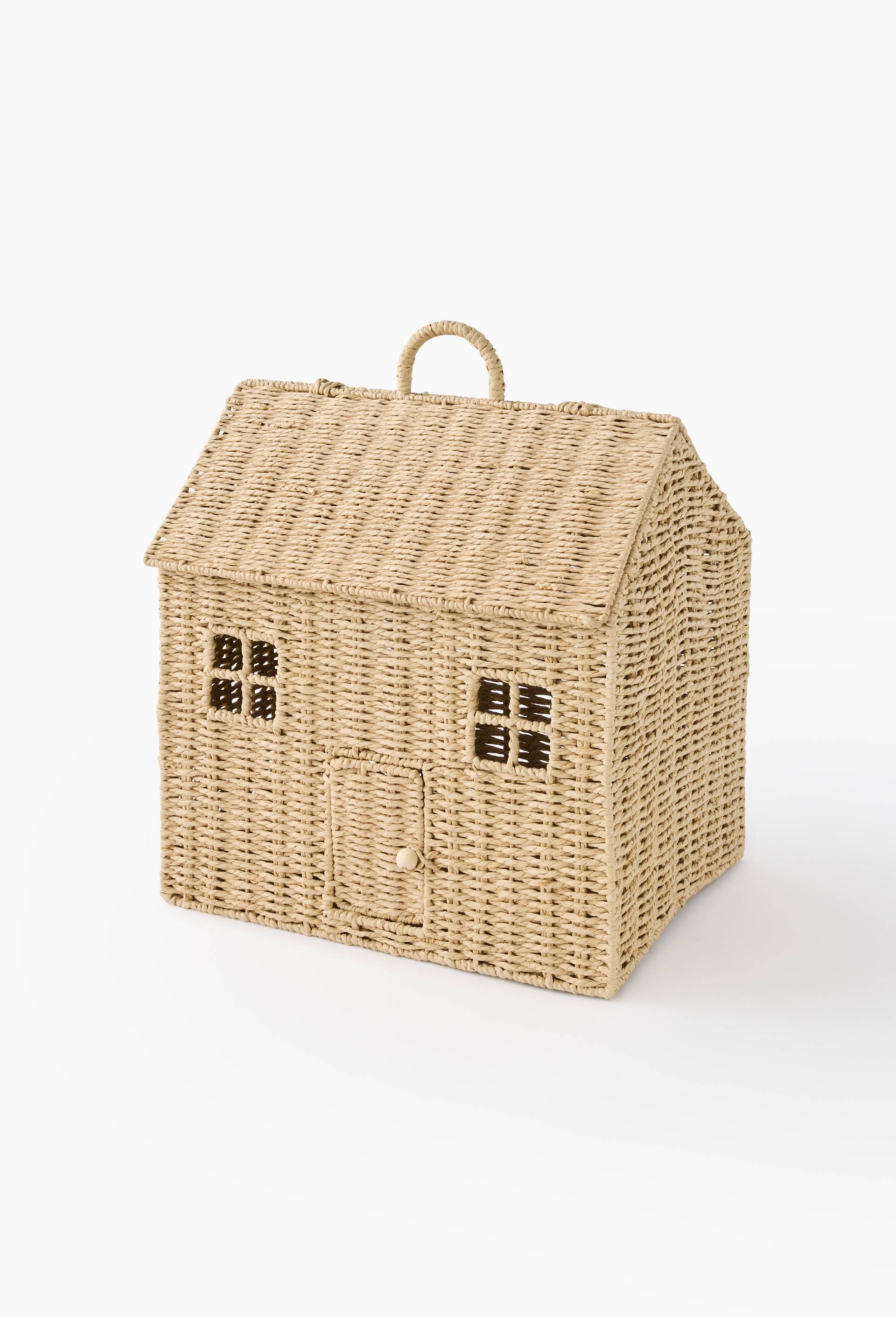 Coffre forme maison, 40X30X46cm, en papier, Beige clair, large image number 0.0