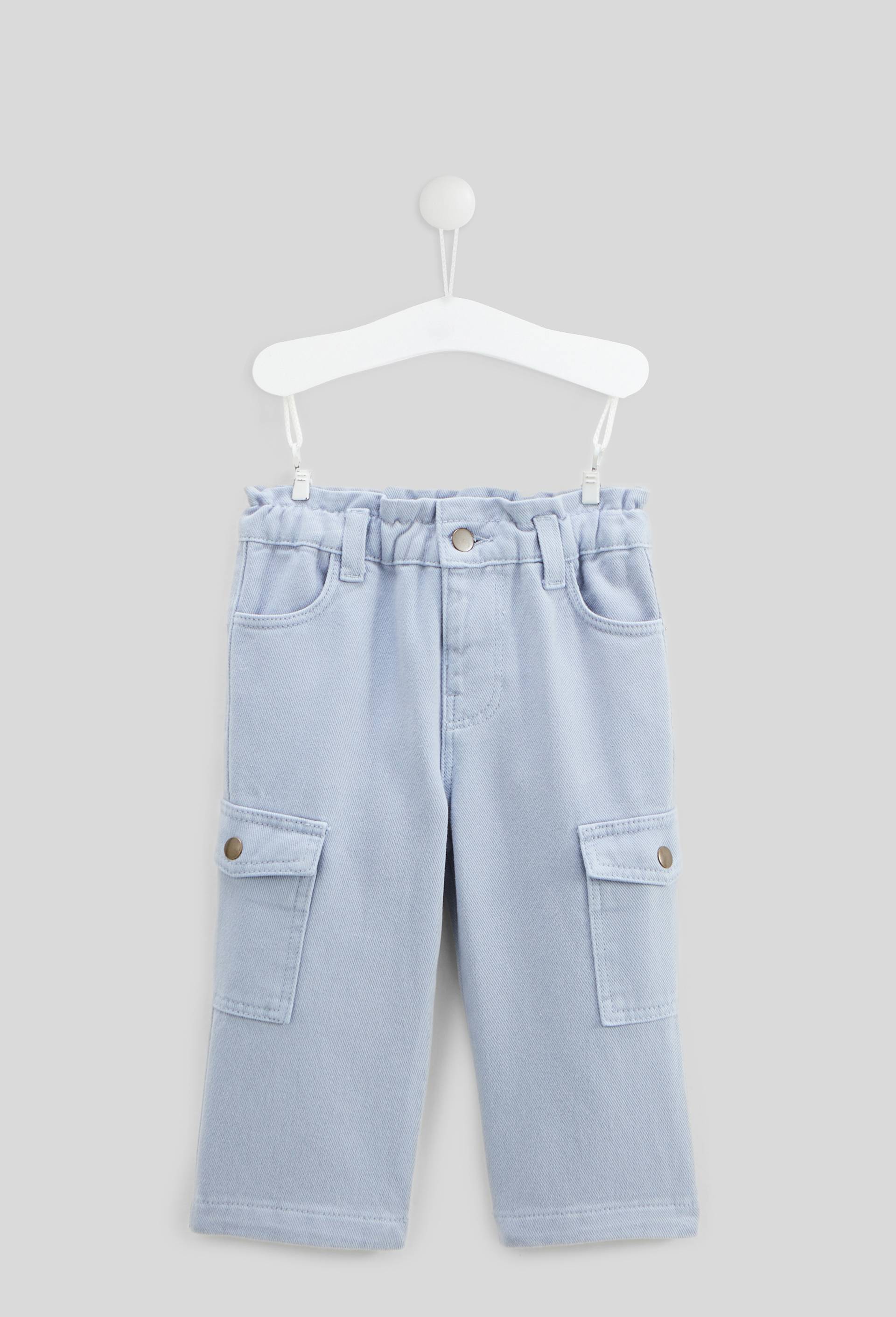 Pantalon uni en twill avec poches côté, certifié OEKO-TEX, Bleu, large image number 0