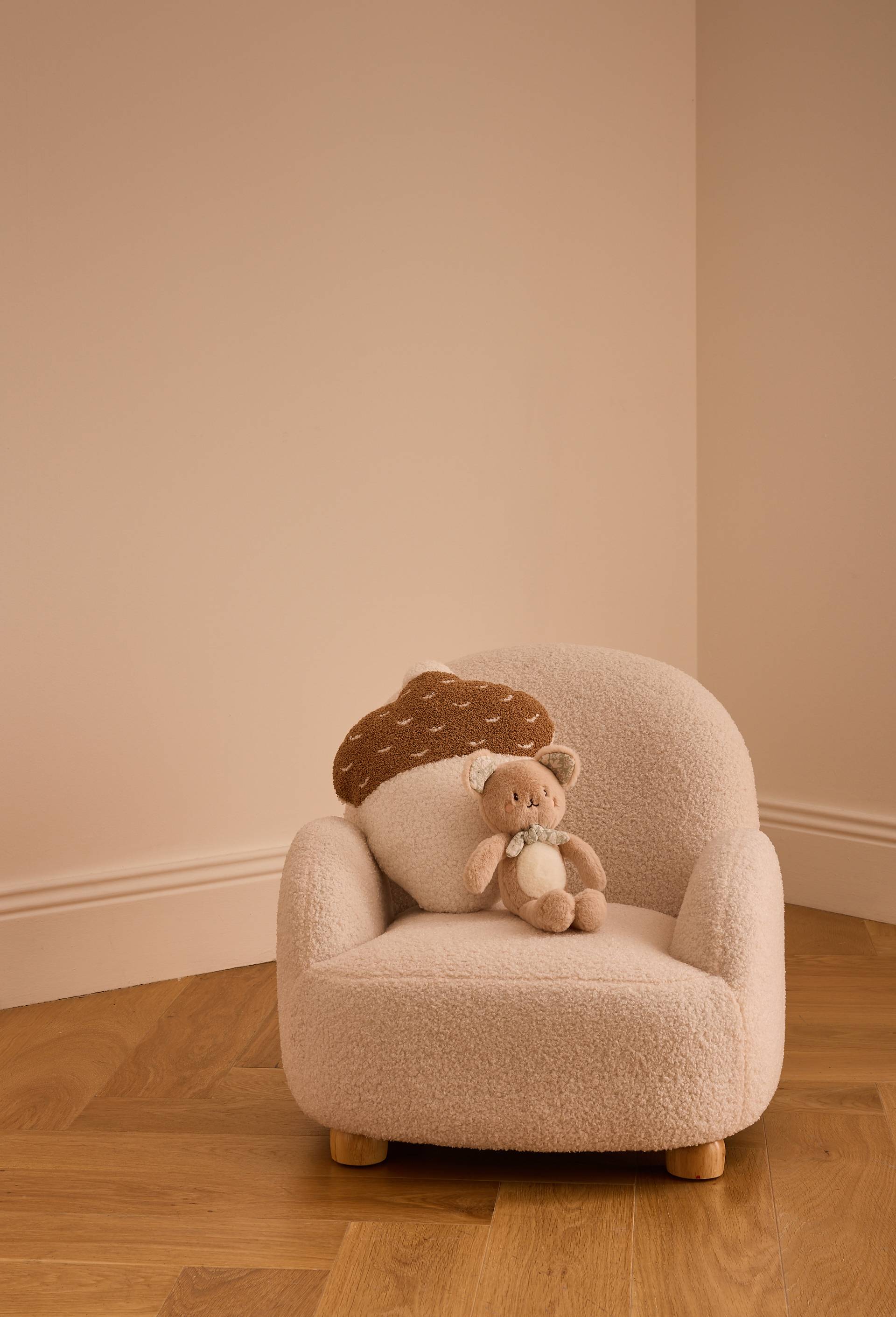 Fauteuil enfant, 55.5 x 57 x 55cm, en polyester et bois d'H&eacute;v&eacute;a, Ecru, large image number 2