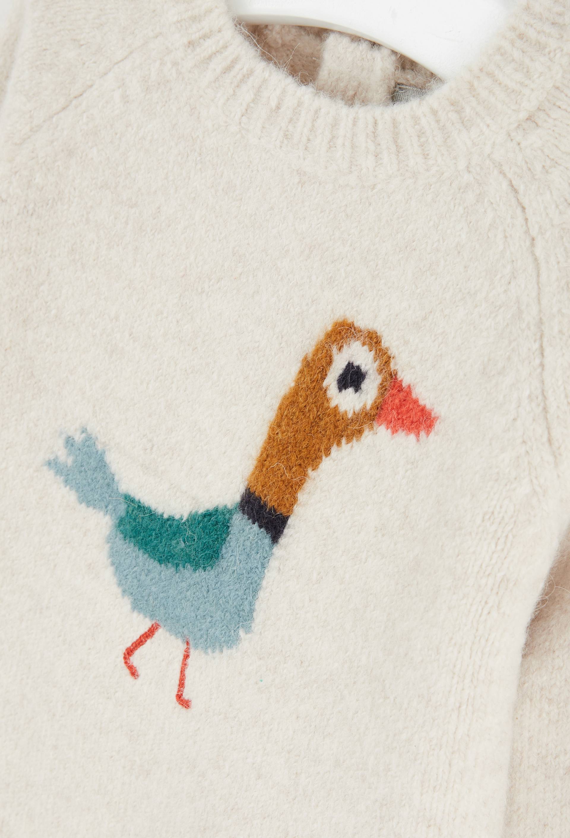 Pull manches longues col rond intarsia imprim&eacute;, certifi&eacute; OEKO-TEX, Beige, large image number 2