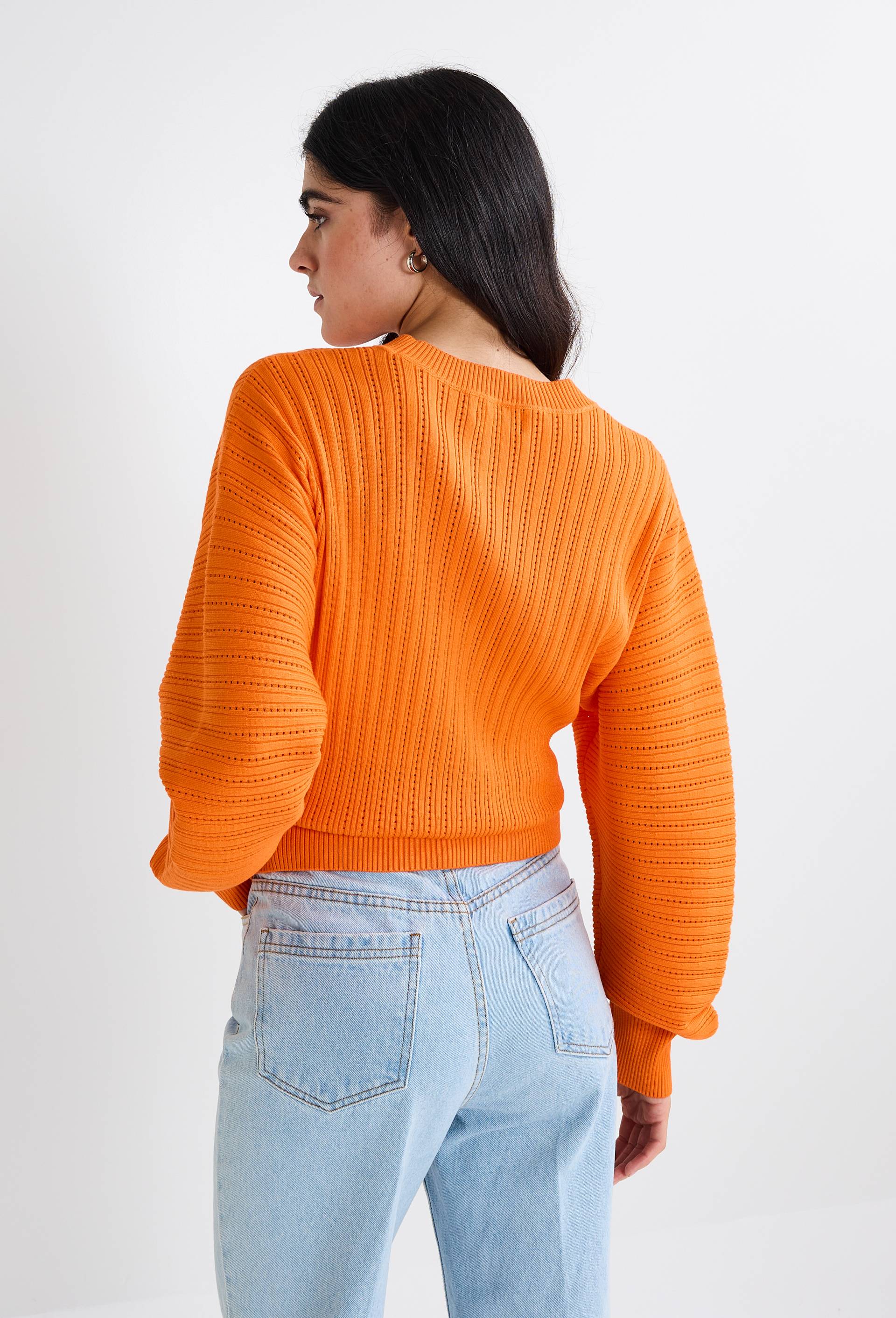 Pull col rond maille fantaisie, Orange, large image number 2