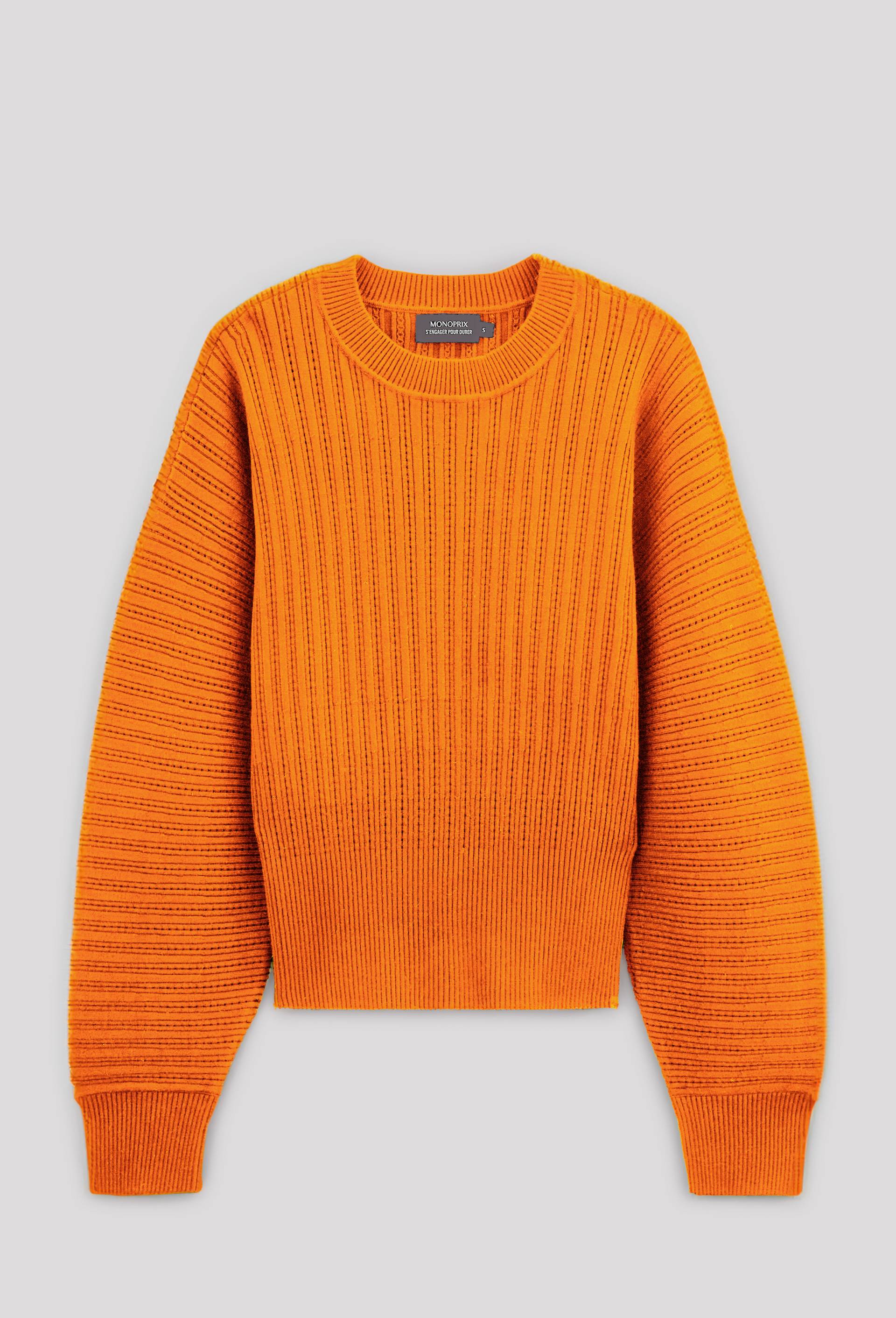 Pull col rond maille fantaisie, Orange, large image number 3