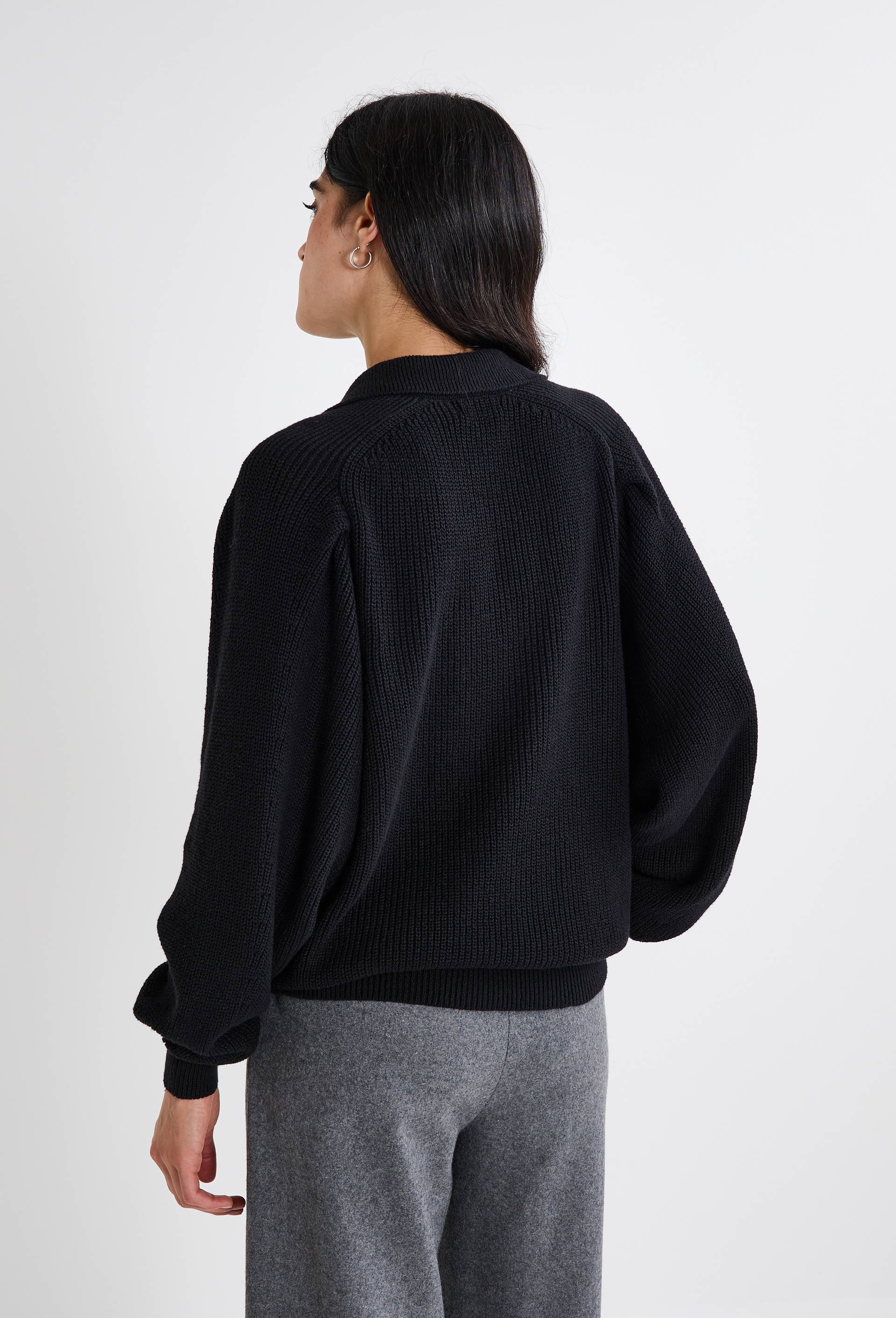 Pull col polo maille fantaisie, Noir, large image number 2.0