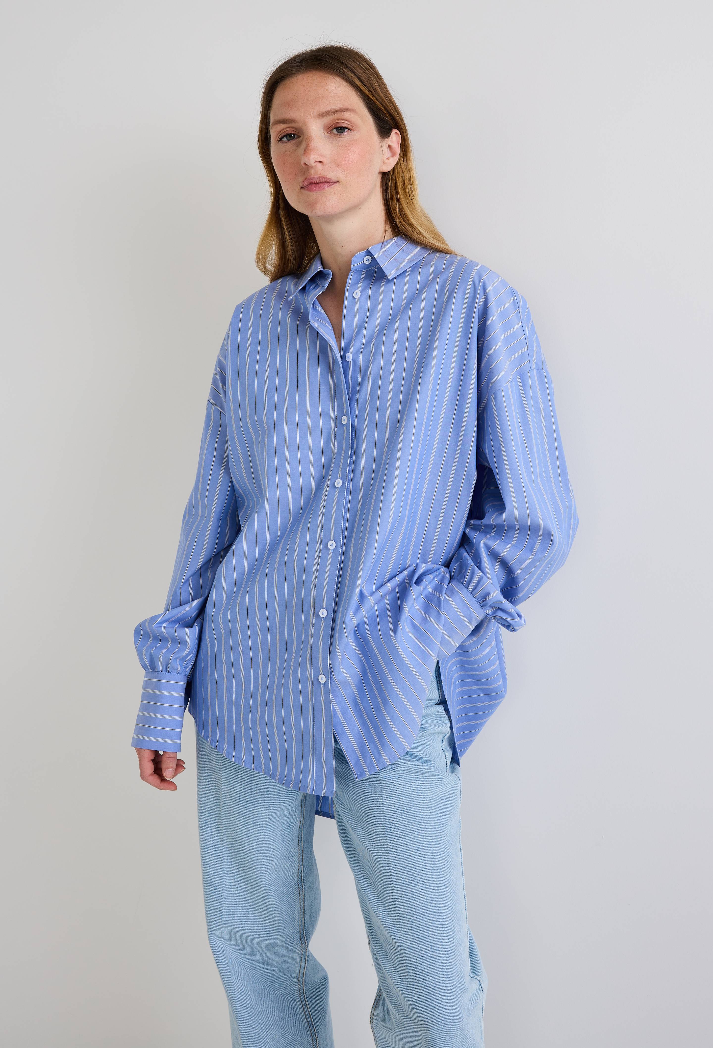 Chemise manches longues ray&eacute;e en coton, Bleu clair, large image number 0