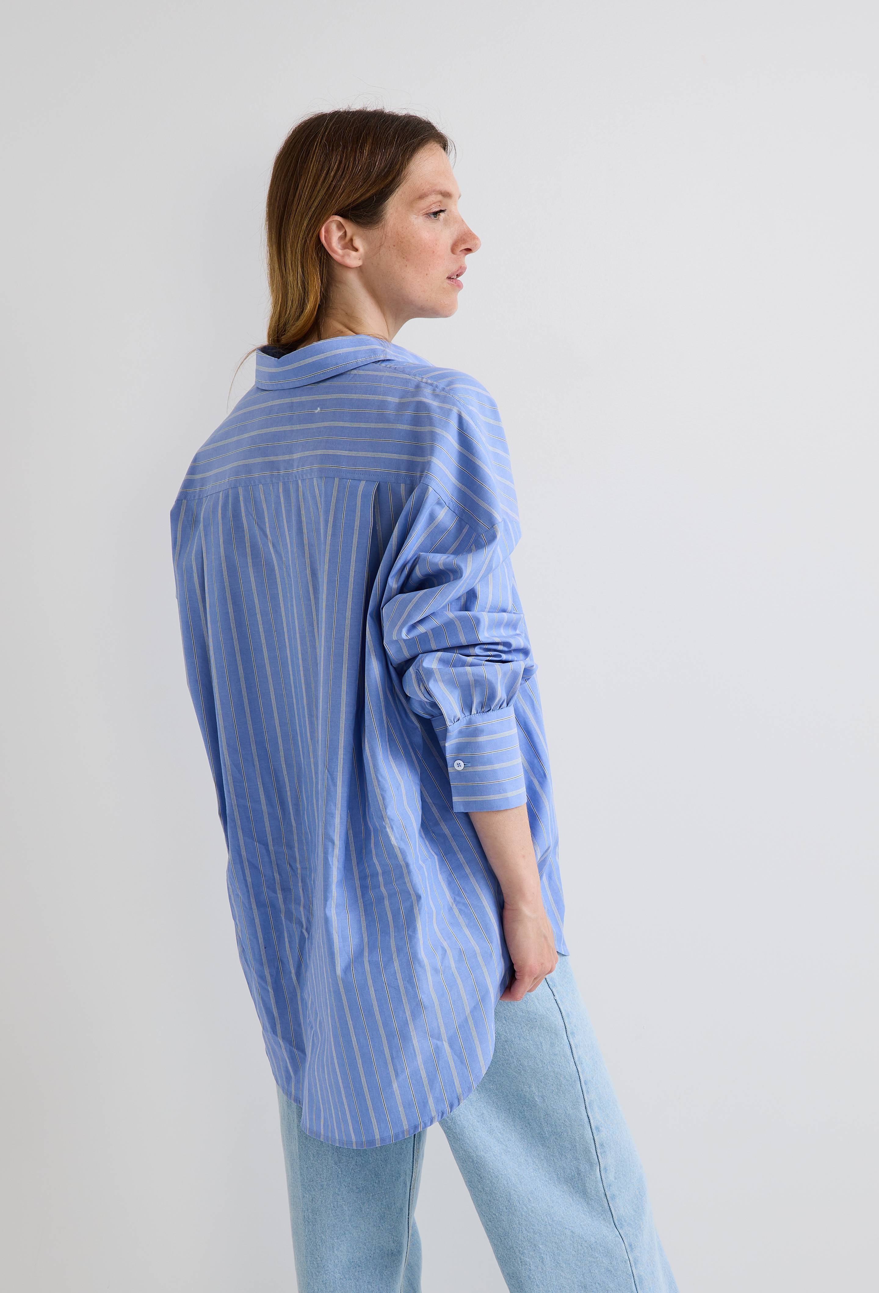 Chemise manches longues ray&eacute;e en coton, Bleu clair, large image number 1