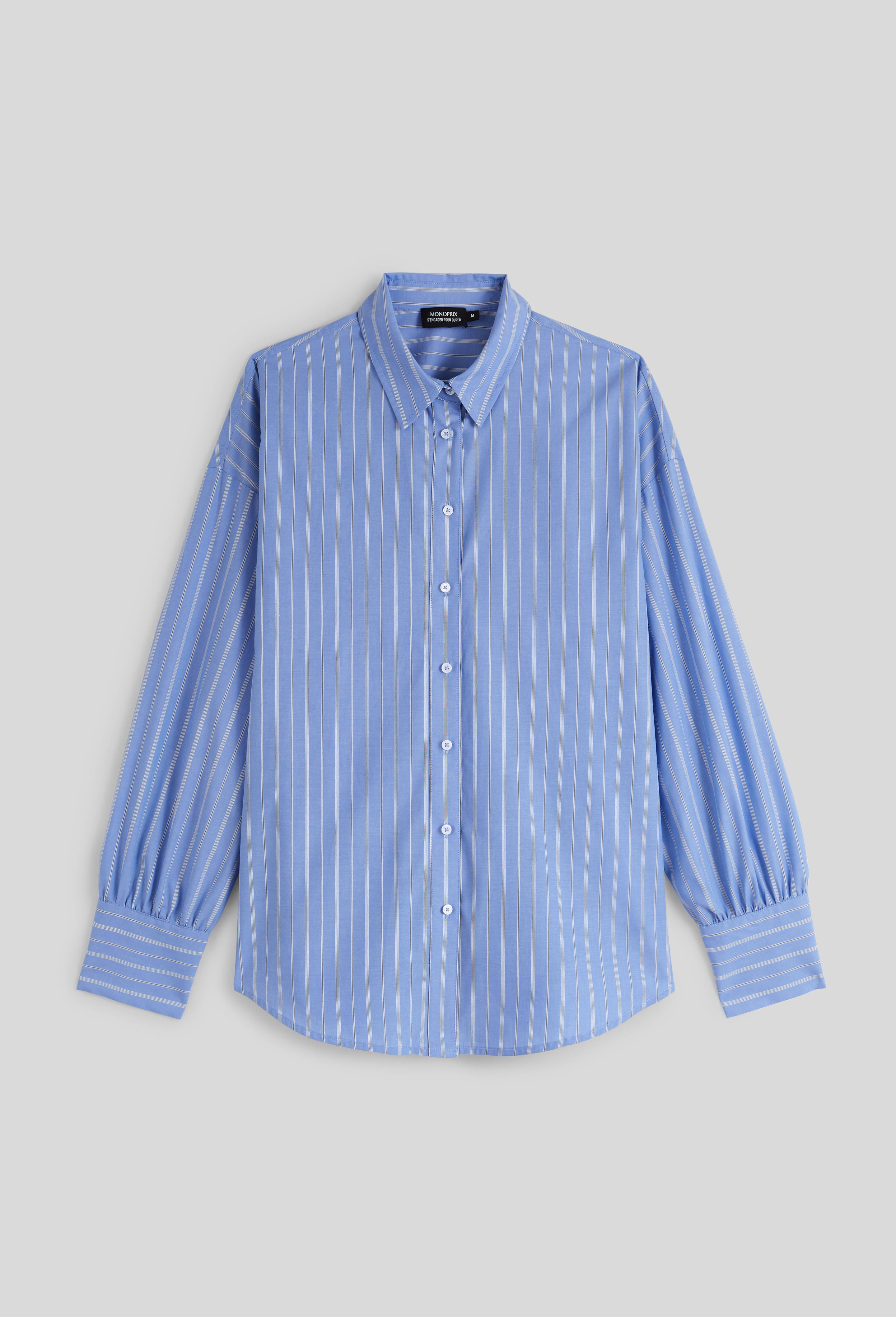 Chemise manches longues ray&eacute;e en coton, Bleu clair, large image number 2
