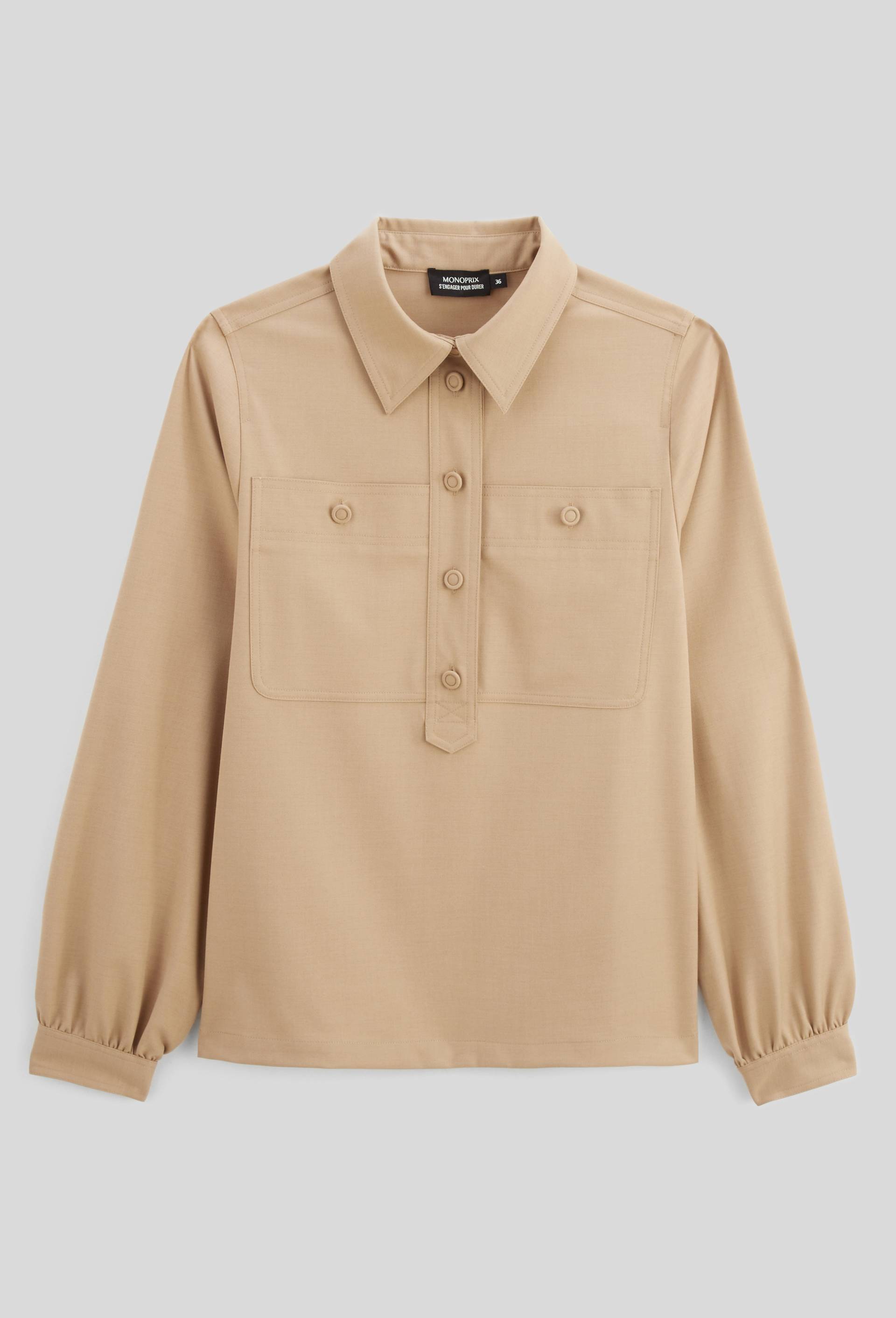 Blouse manches longues unie, Beige, large image number 2.0