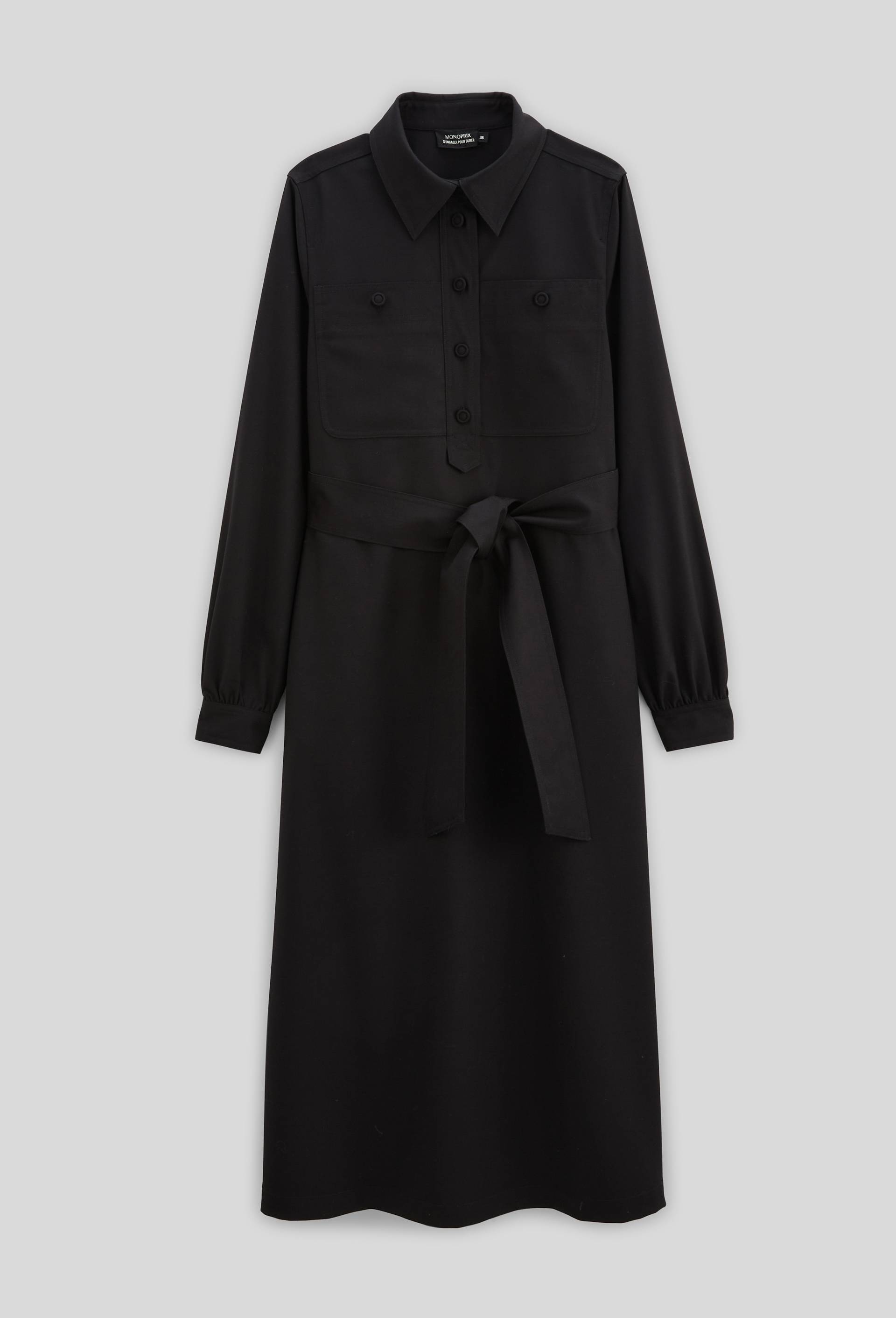Robe cintr&eacute;e unie, Noir, large image number 2