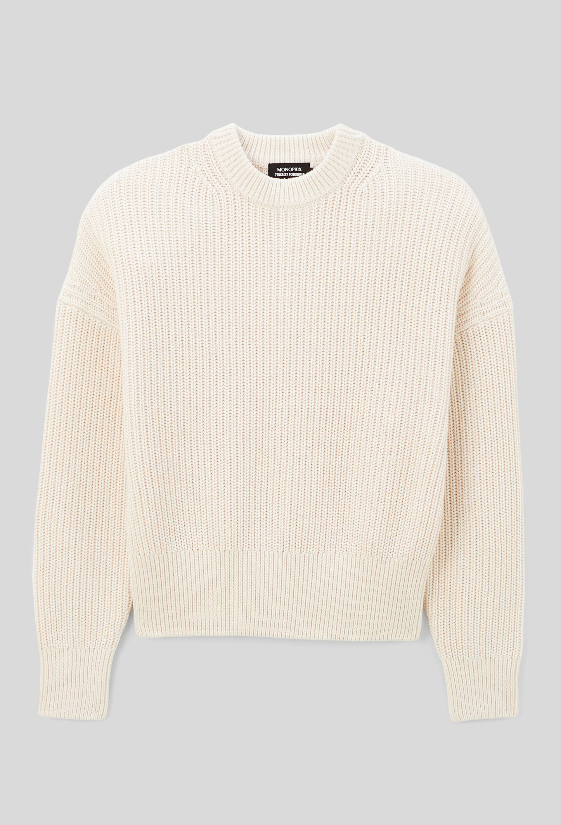 Pull Manches Longues Monoprix Femme Taille M (40/42) - Beige Avec Fil Argenté - Occasion Très Bon état