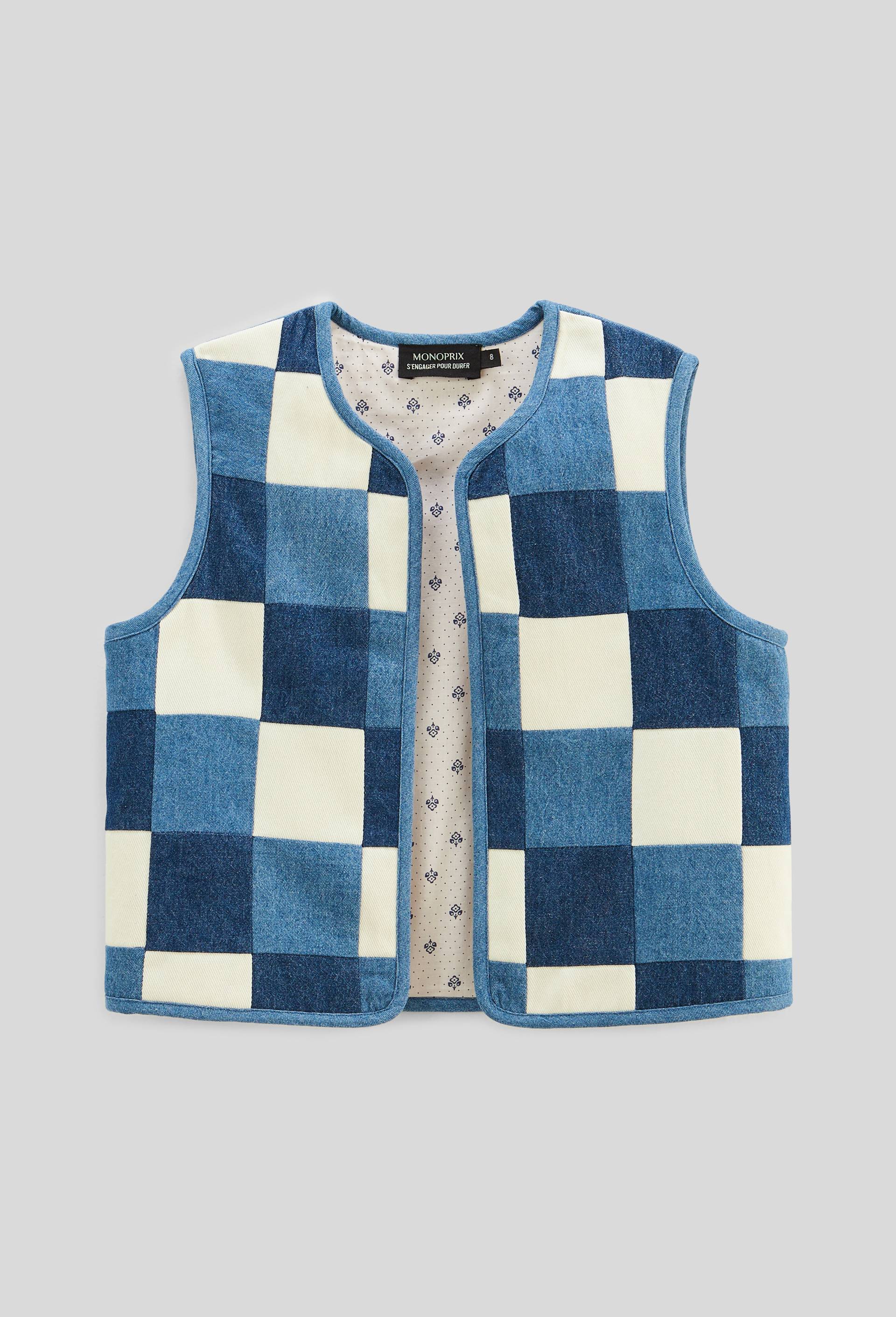 Gilet sans manches effet patchwork, Bleu, large image number 1