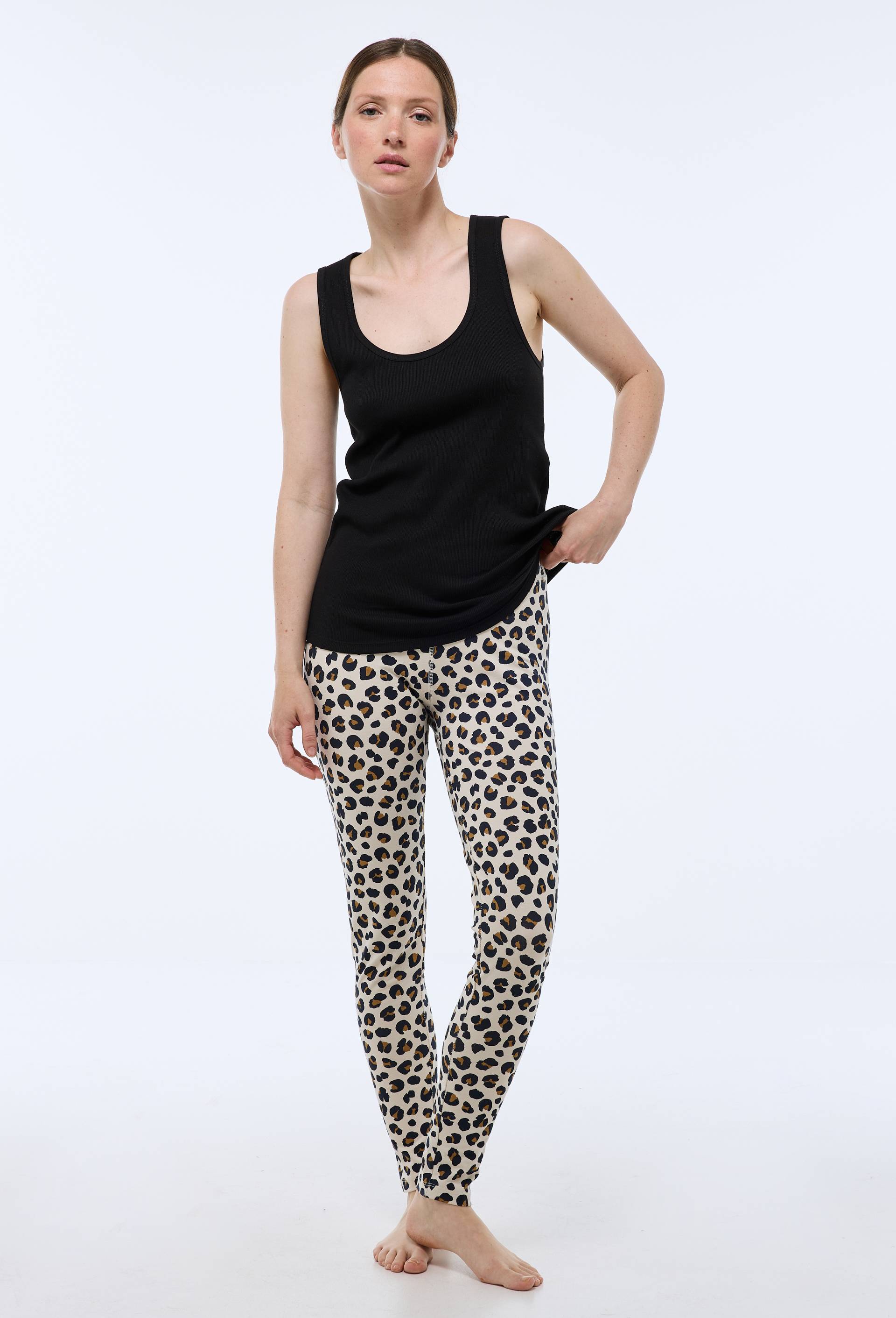 Legging imprim&eacute; l&eacute;opard en coton BIO GOTS, Ecru, large image number 0