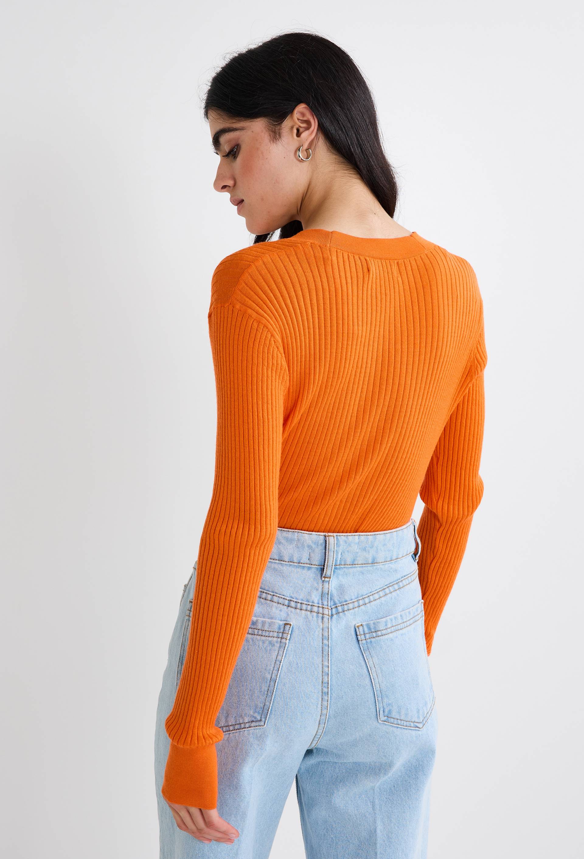 Cardigan côtelé en laine, Orange, large image number 1