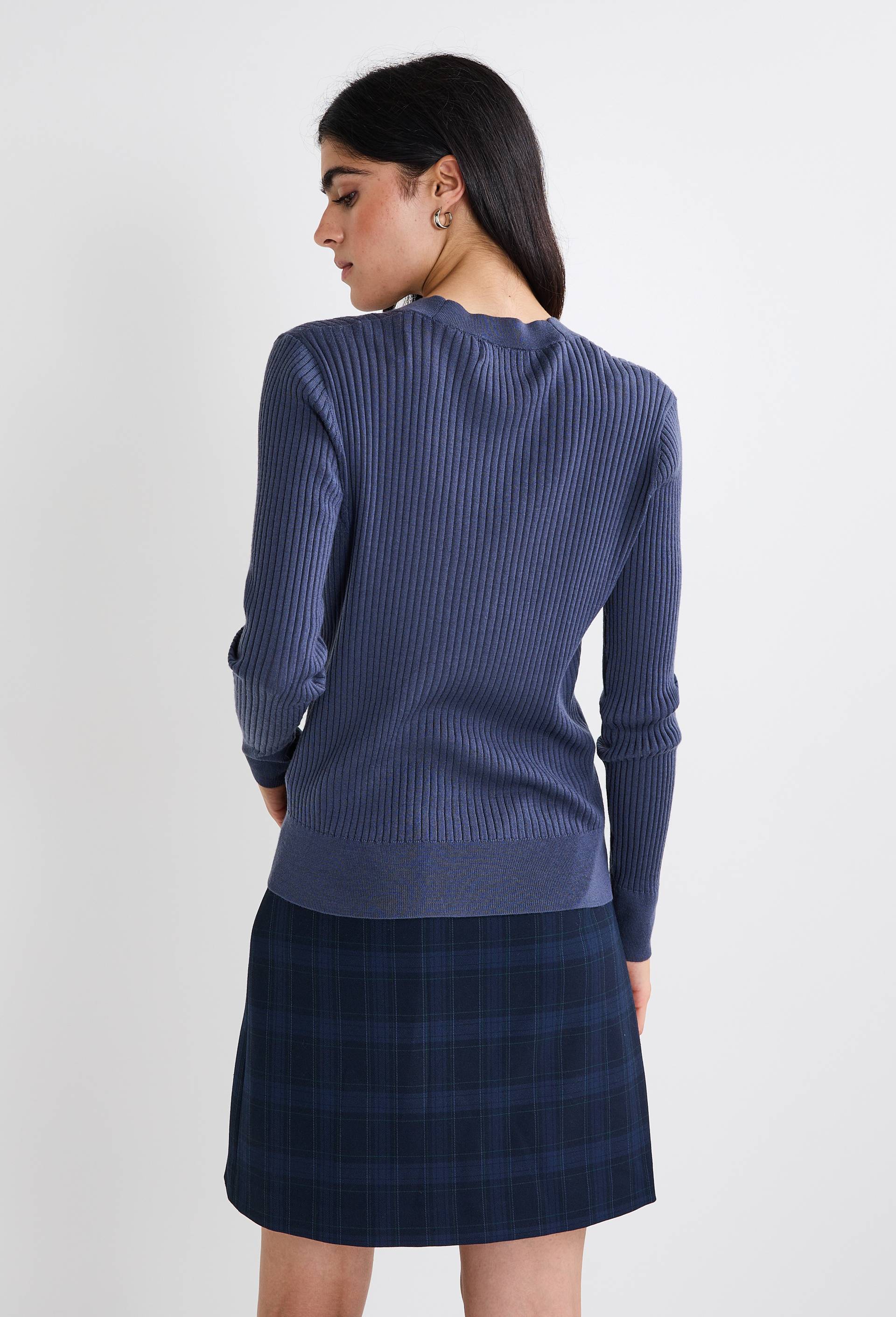 Cardigan côtelé en laine, Bleu foncé, large image number 1.0