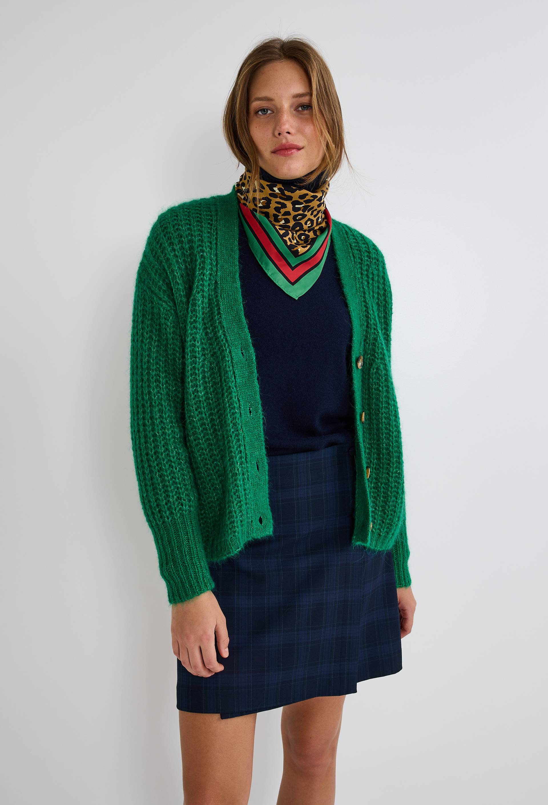 Cardigan large boutonn&eacute; contenant de l'alpaga, Vert, large image number 0