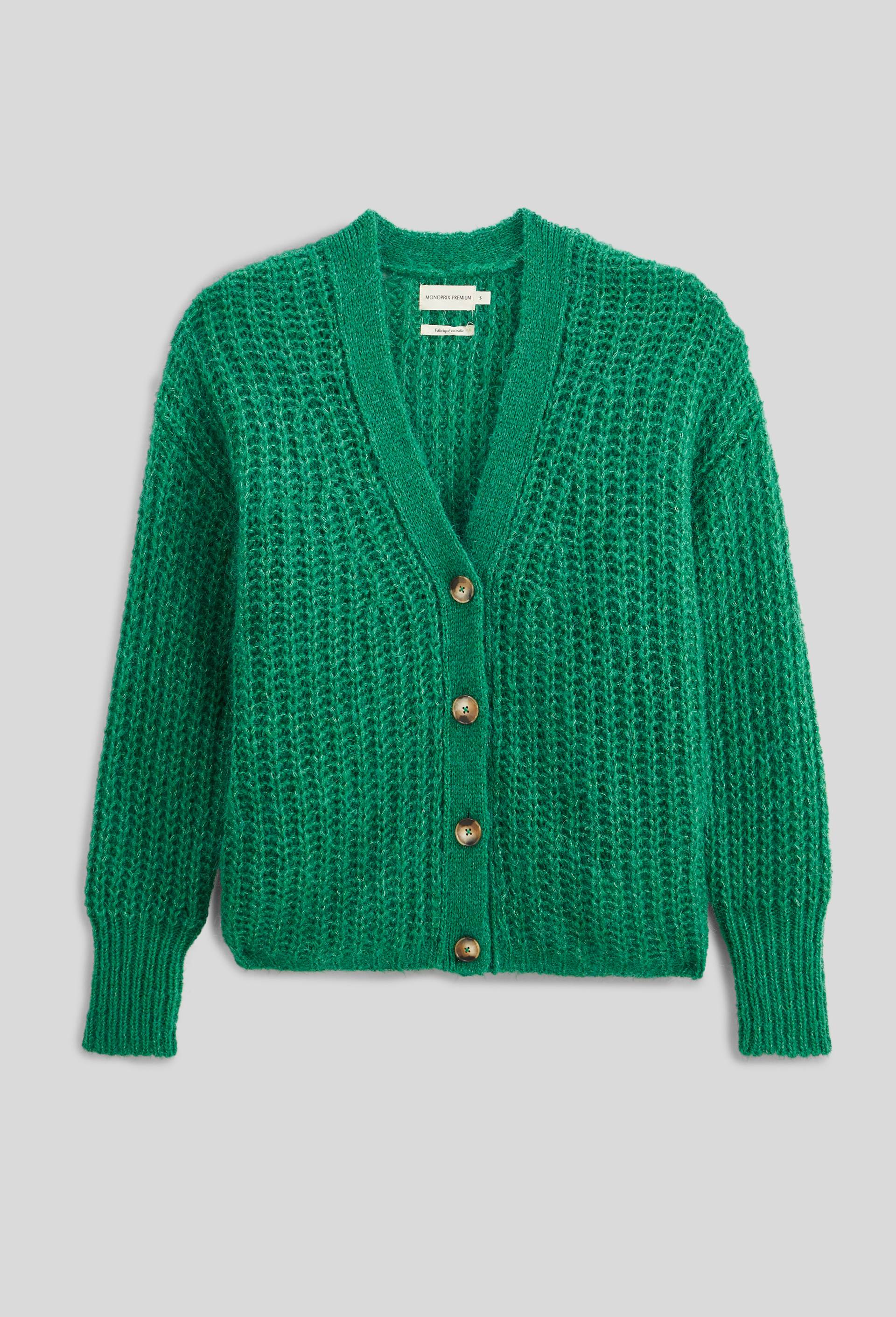 Cardigan large boutonn&eacute; contenant de l'alpaga, Vert, large image number 2