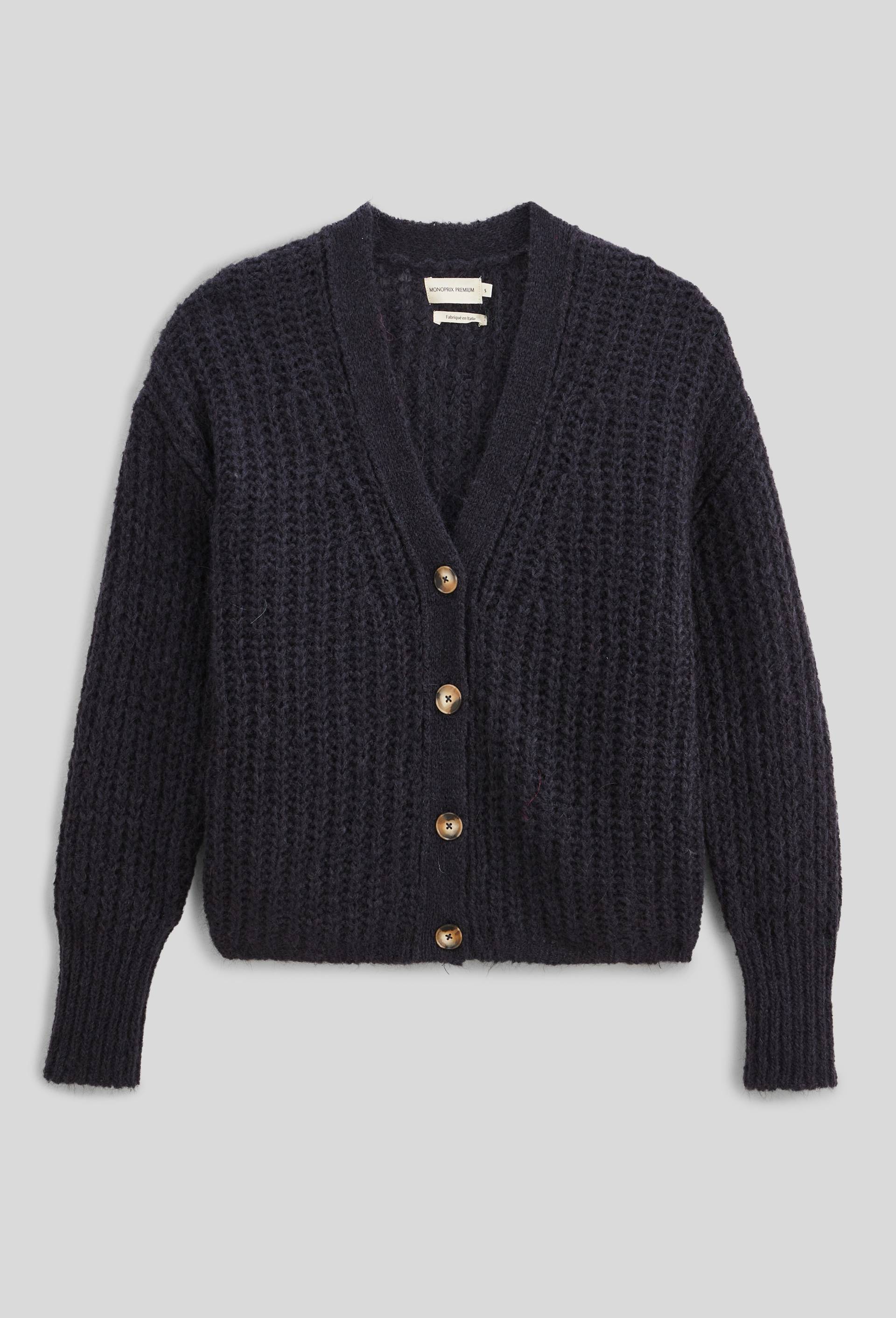 Cardigan large boutonn&eacute; contenant de l'alpaga, Bleu fonc&eacute;, large image number 2