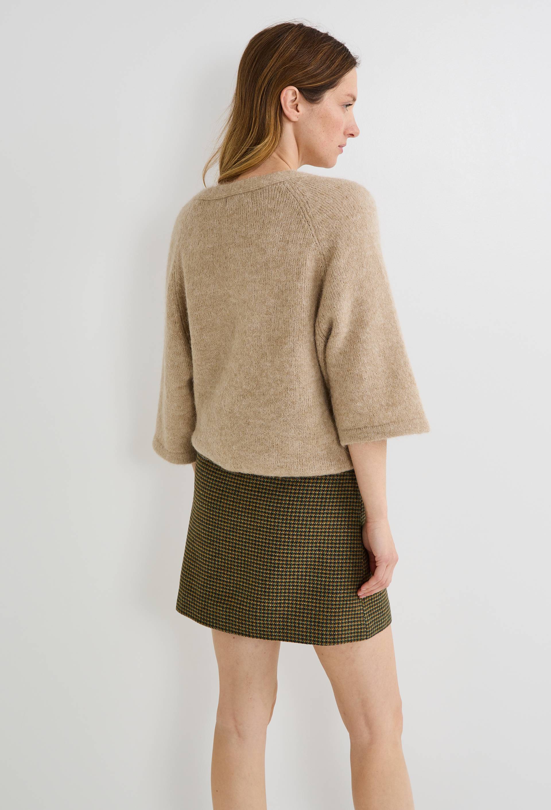 Cardigan manches coudes boutonné contenant de l'alpaga, Beige, large image number 1