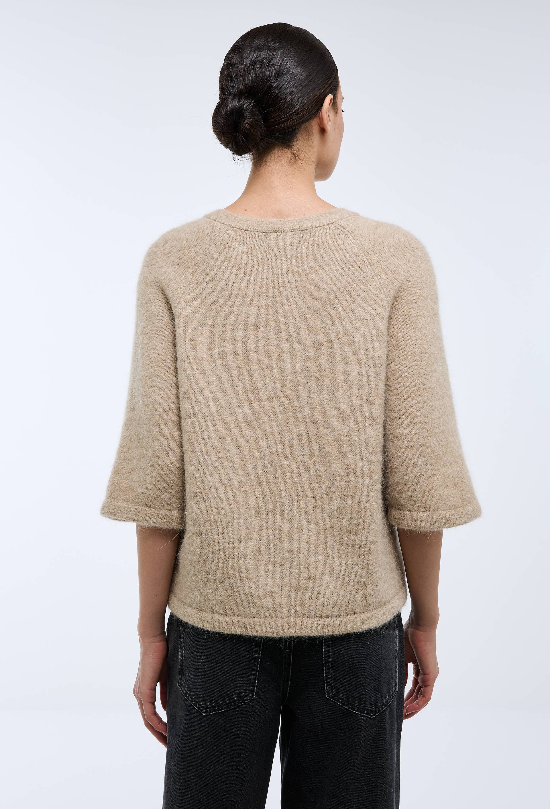 Cardigan manches coudes boutonn&eacute; contenant de l'alpaga, Beige, large image number 1