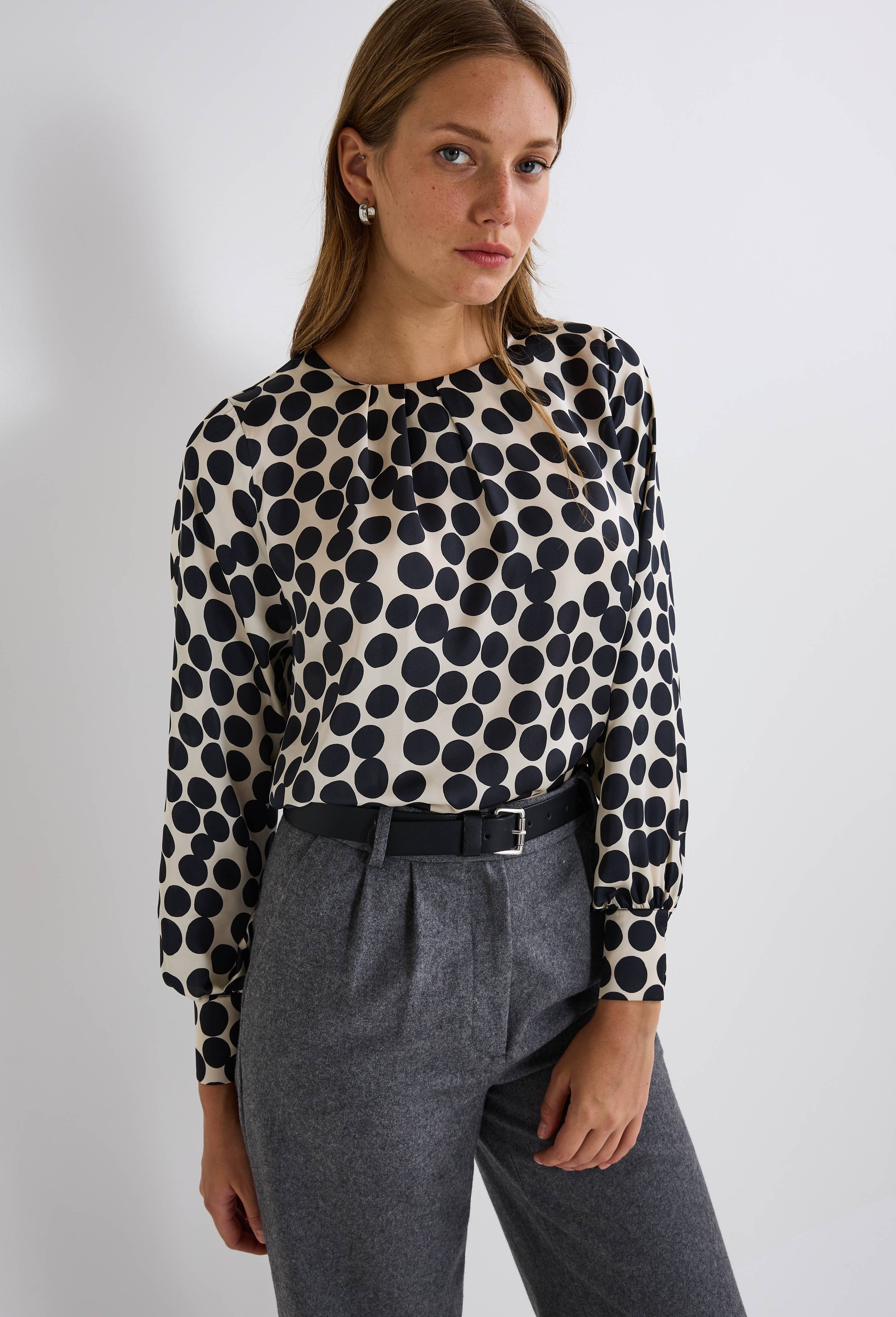 Blouse manches longues imprim&eacute;e, Ecru, large image number 1