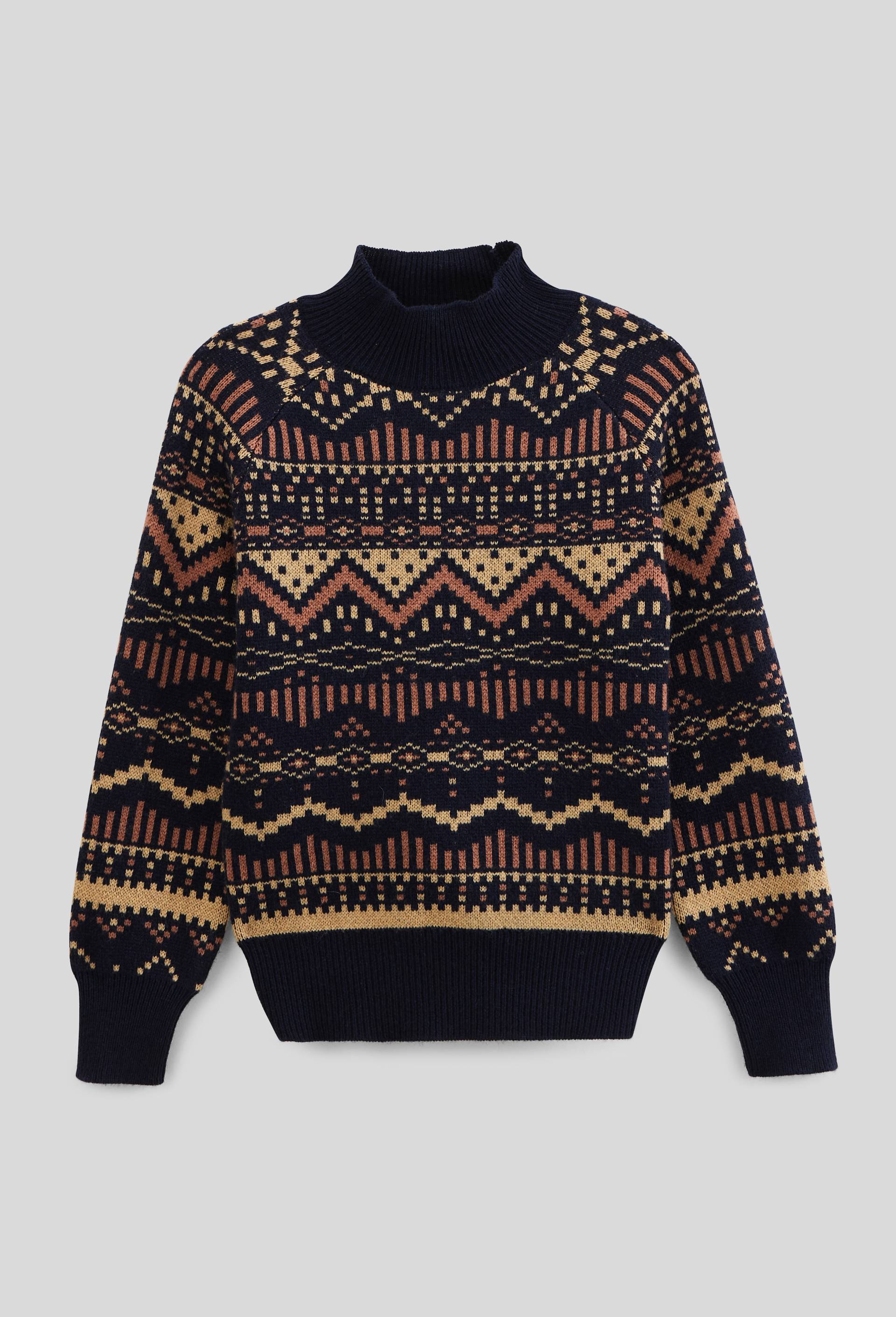 Pull En Laine Col Montant En Jacquard BLEU FONCE Pour Enfant