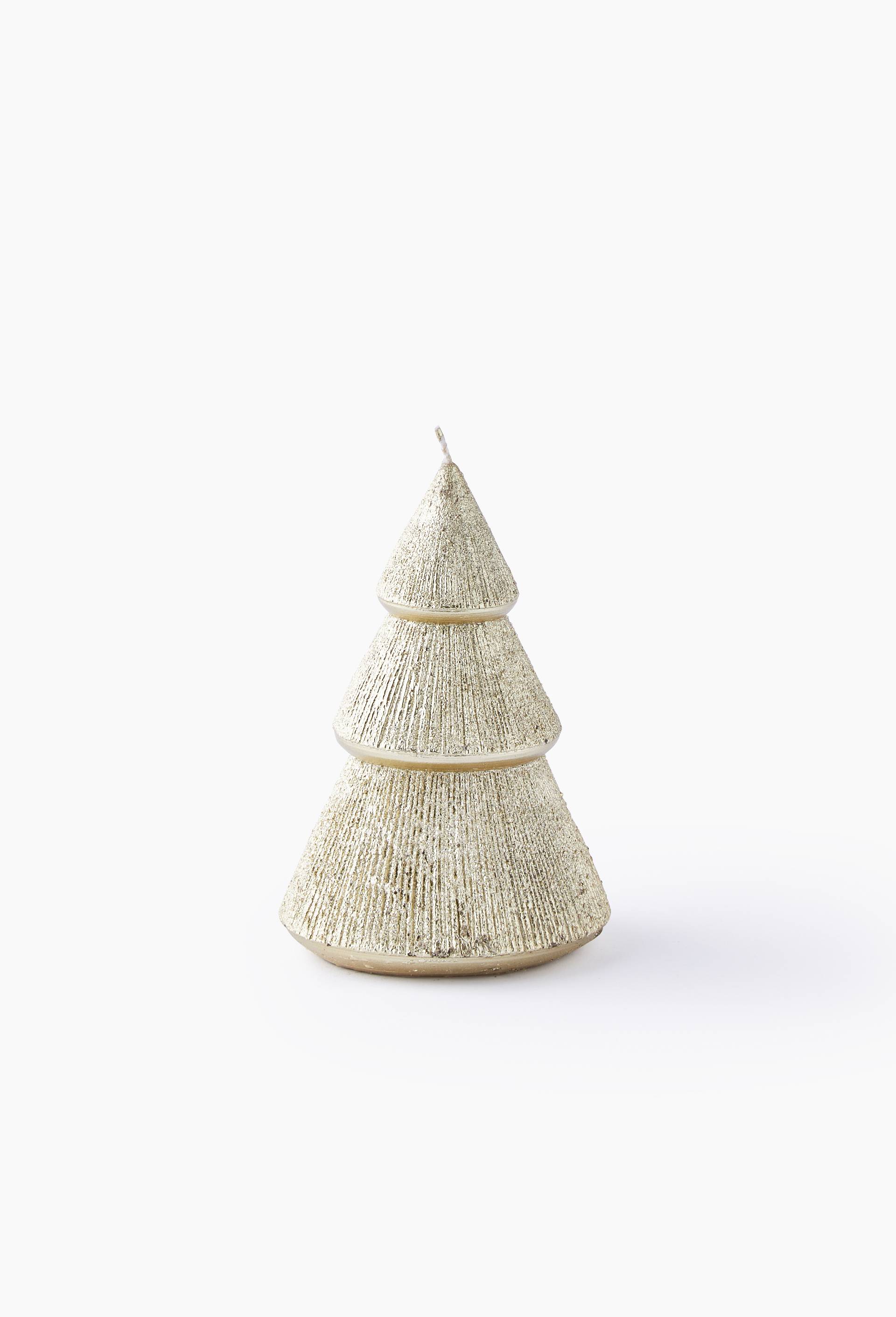 Bougie sapin paillettes, D9xH13,5 cm, en cire, Or, large image number 0