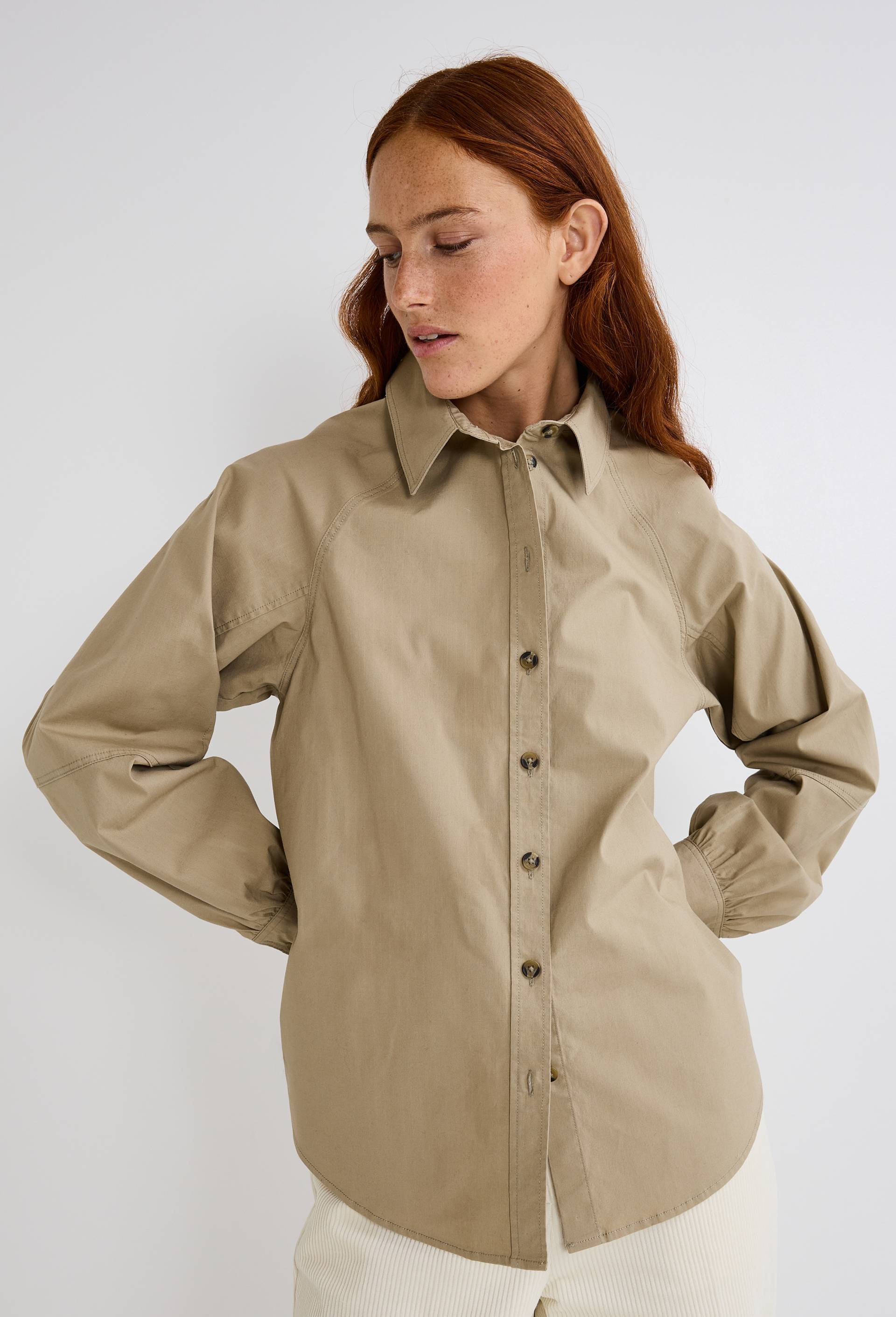 Chemise unie en coton, Beige clair, large image number 0