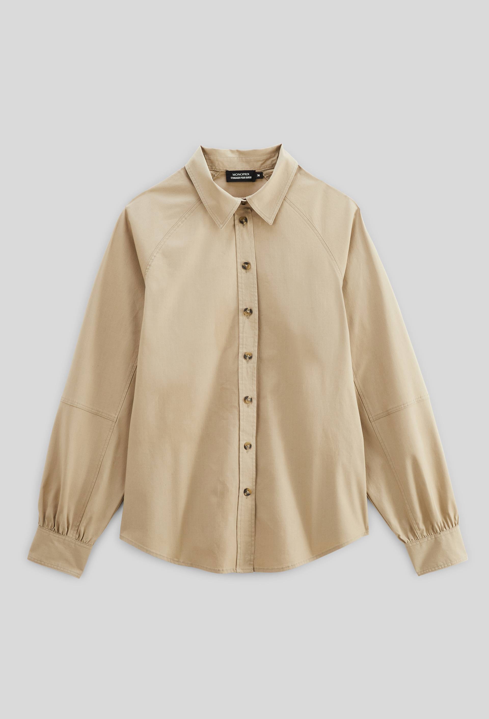 Chemise unie en coton, Beige clair, large image number 2
