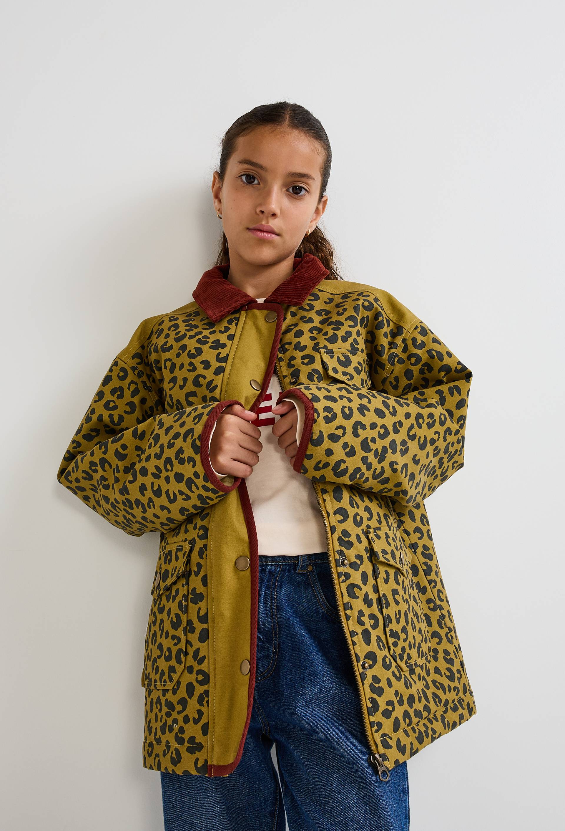 Veste imprim&eacute;e bi-mati&egrave;re &agrave; d&eacute;tails en velours, Jaune fonc&eacute;, large image number 3