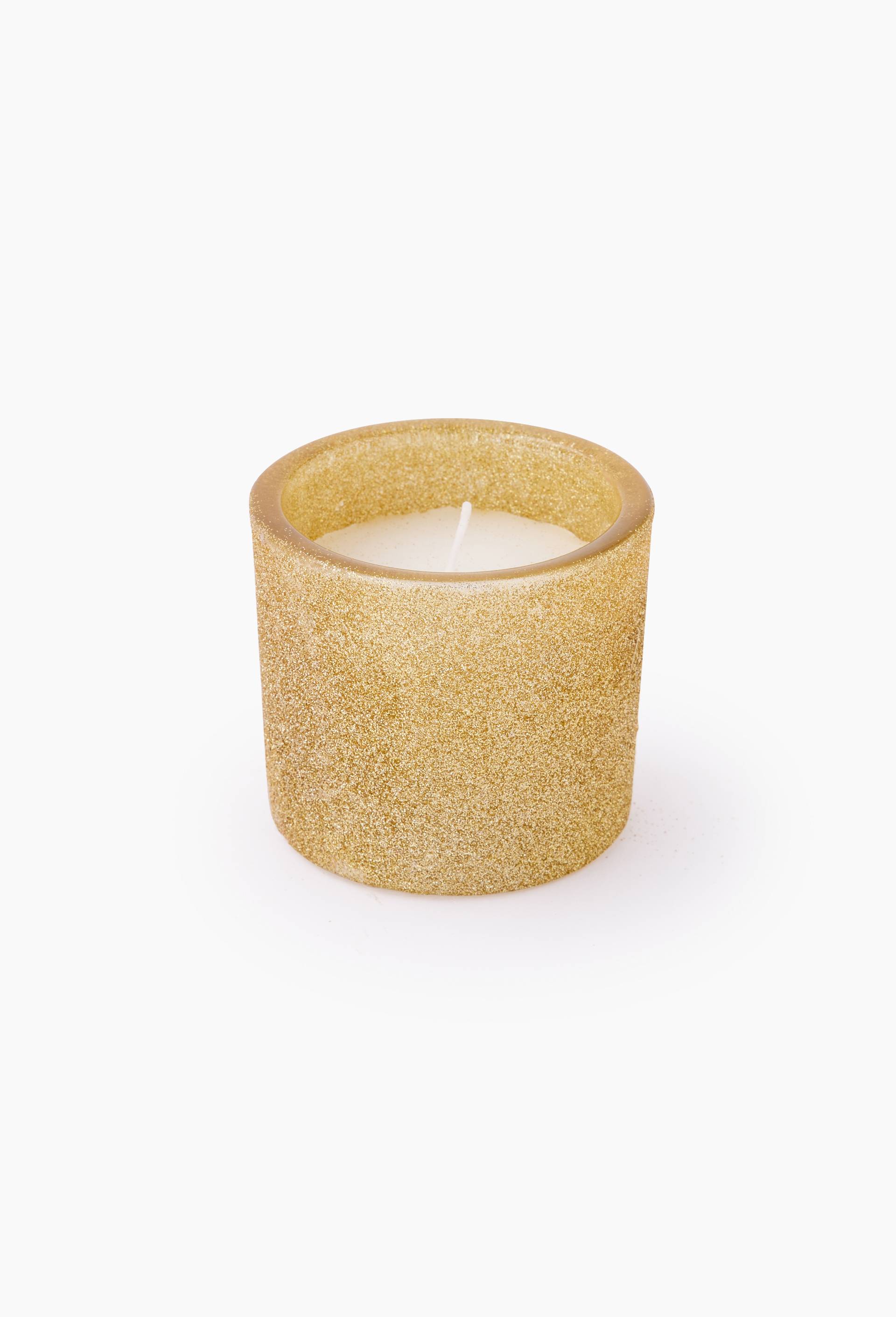 Bougie dans un pot en verre paillet&eacute;, 8,9x7,8 cm, en cire, Or, large image number 0