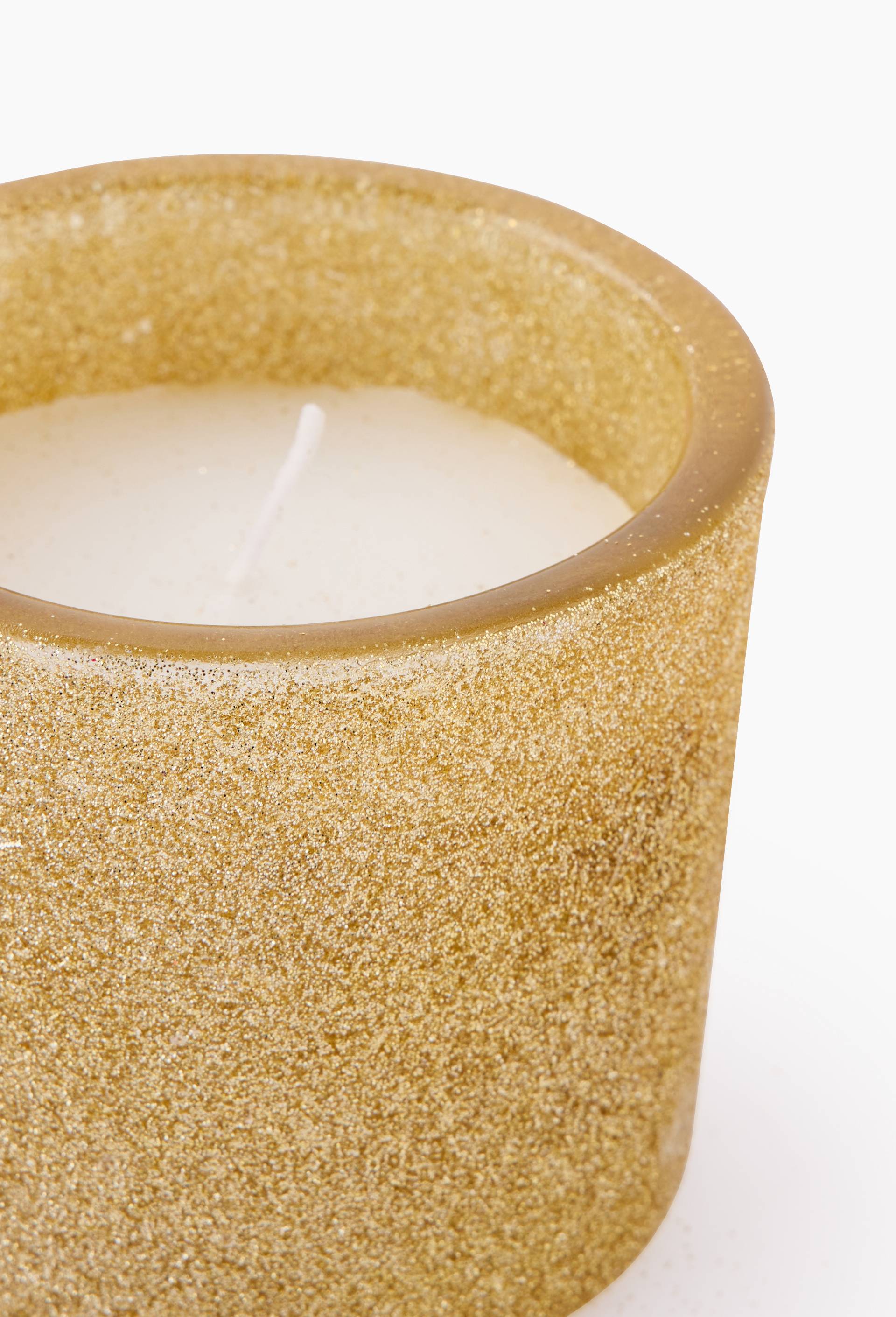 Bougie dans un pot en verre paillet&eacute;, 8,9x7,8 cm, en cire, Or, large image number 1