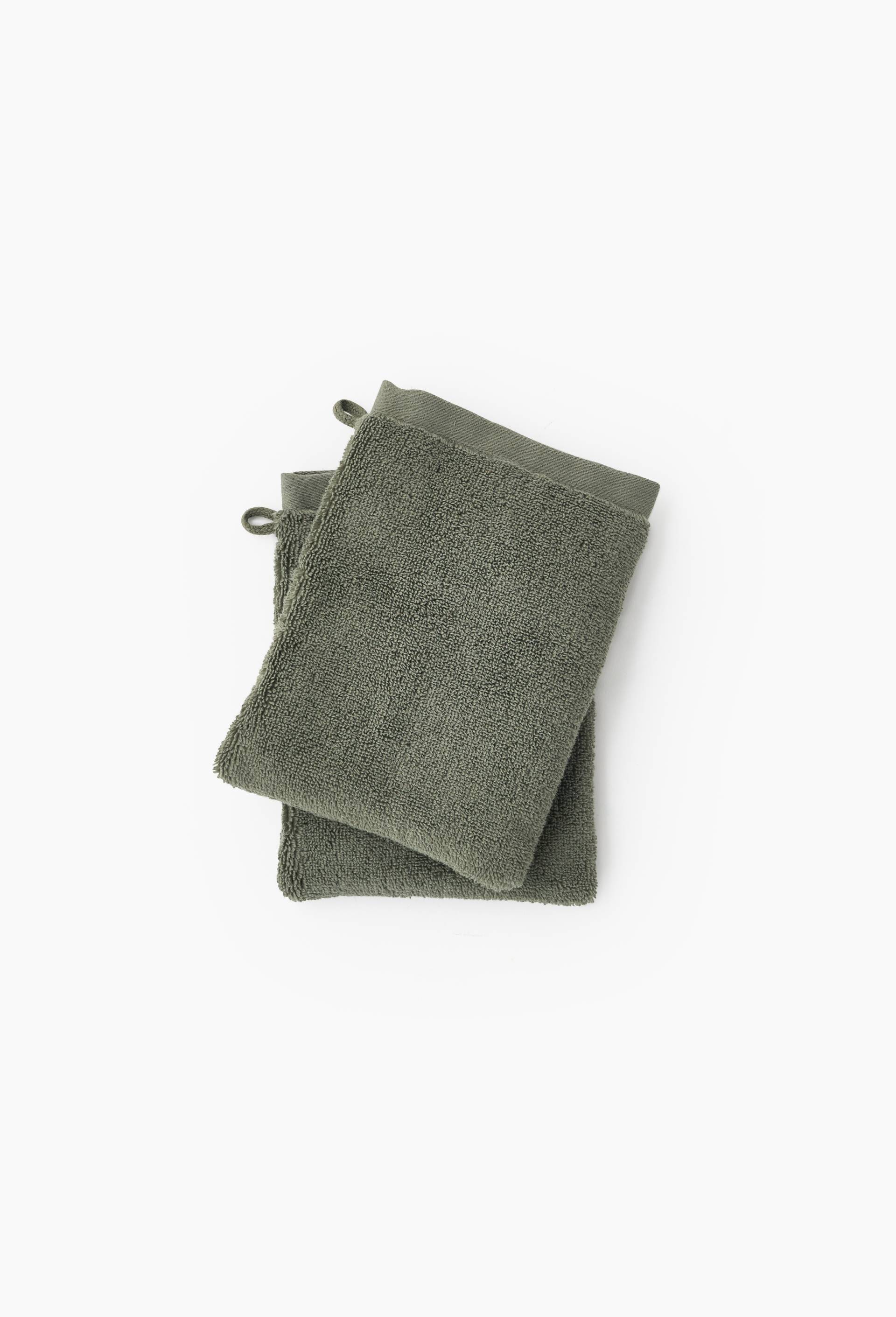 Lot de 2 gants de toilette, en coton BIO GOTS, Vert fonc&eacute;, large image number 0