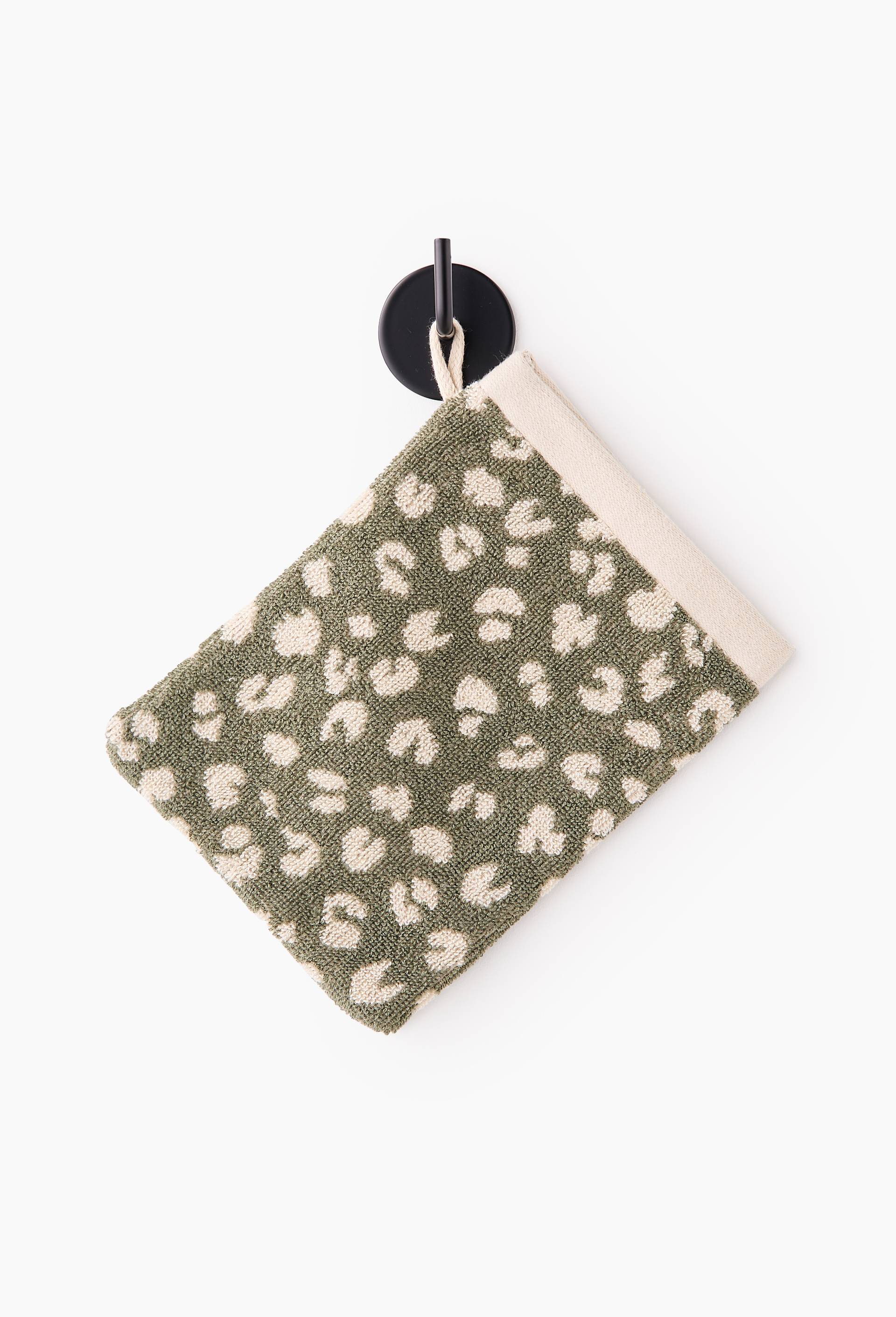 Lot de 2 gants de toilette &agrave; motif l&eacute;opard, 15x21cm, en coton BIO GOTS, Vert fonc&eacute;, large image number 0.0