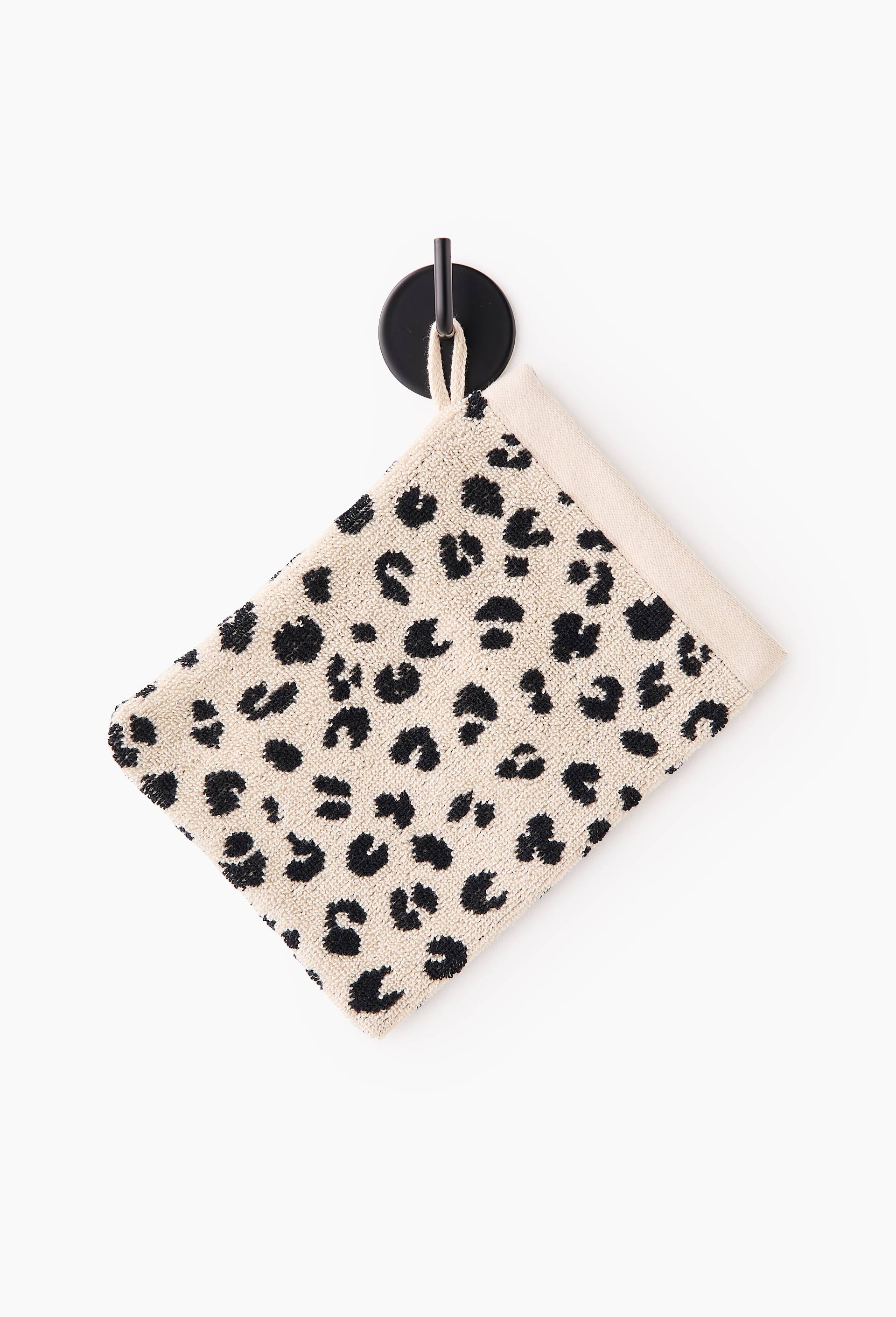 Lot de 2 gants de toilette &agrave; motif l&eacute;opard, 15x21cm, en coton BIO GOTS, Ecru, large image number 0