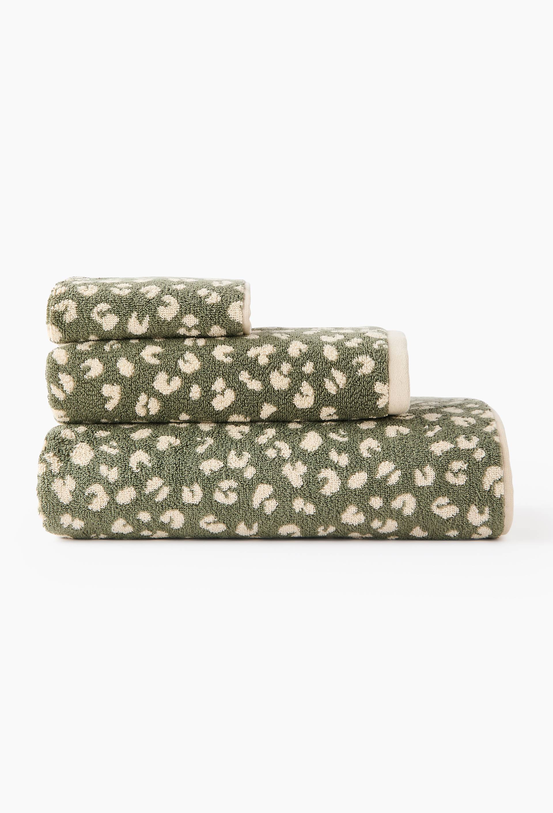 Serviette de bain &agrave; motif l&eacute;opard, en coton BIO GOTS, Vert fonc&eacute;, large image number 0