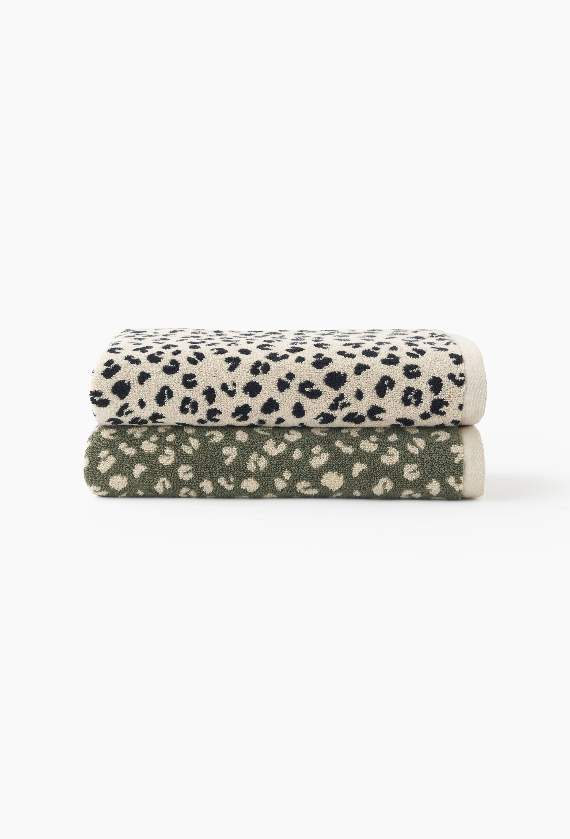 Serviette de bain &agrave; motif l&eacute;opard, en coton BIO GOTS, Vert fonc&eacute;, large image number 2