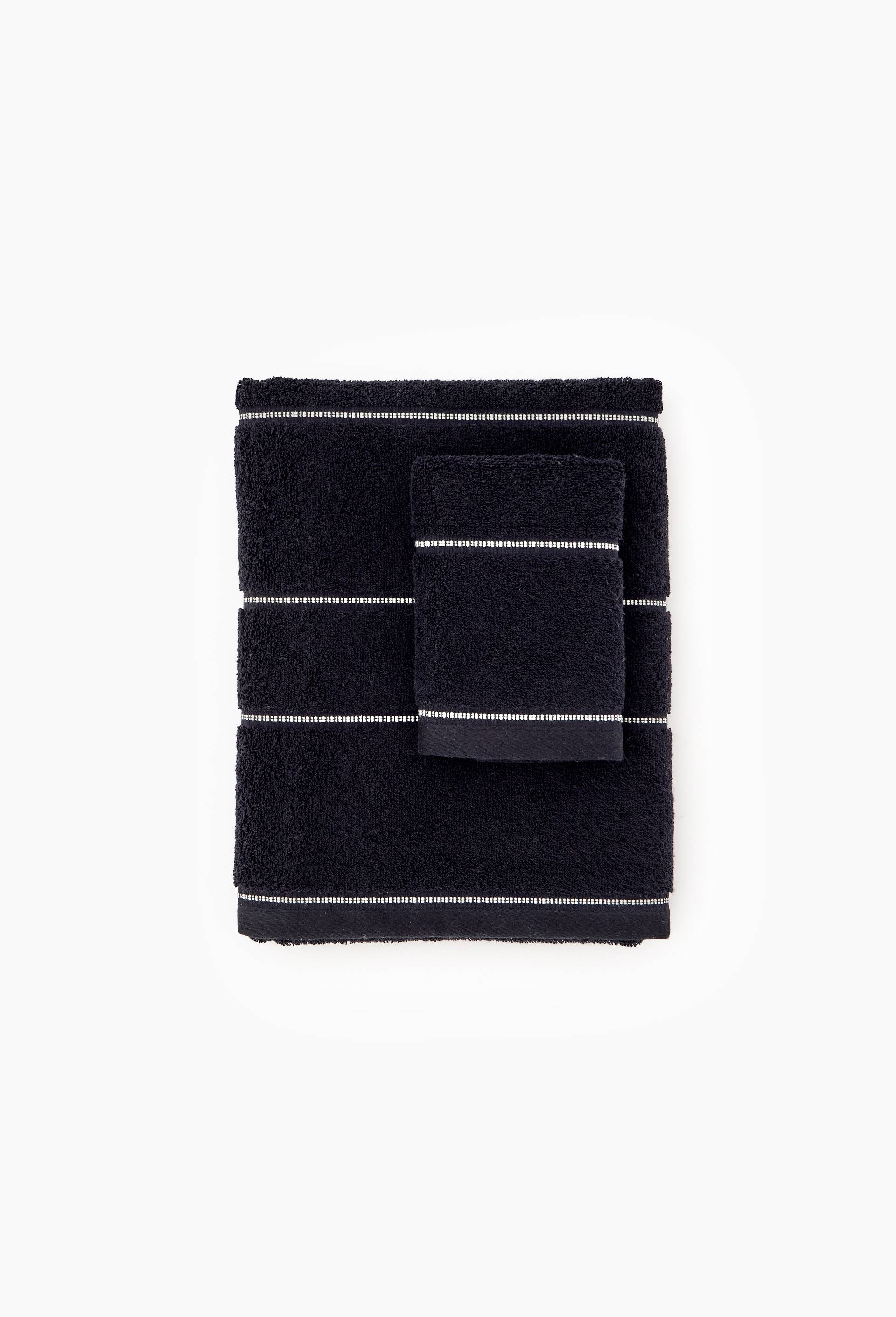 Serviette de bain rayée, en coton BIO GOTS, Noir, swatch image